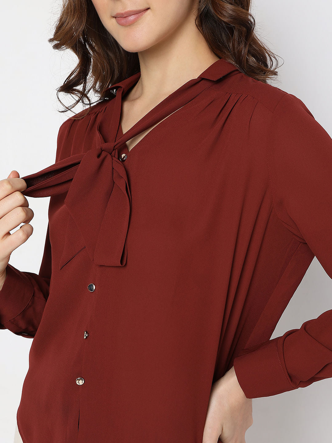 Brick Red Front Tie-Up Shirt
