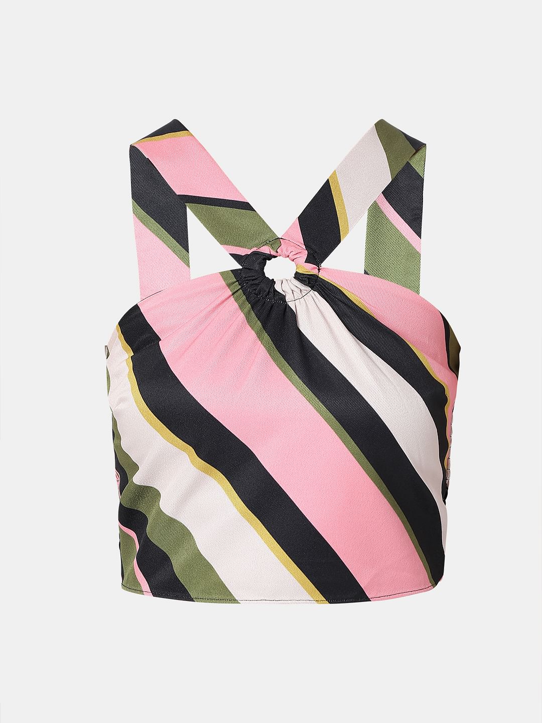 Pink Striped Cropped Top