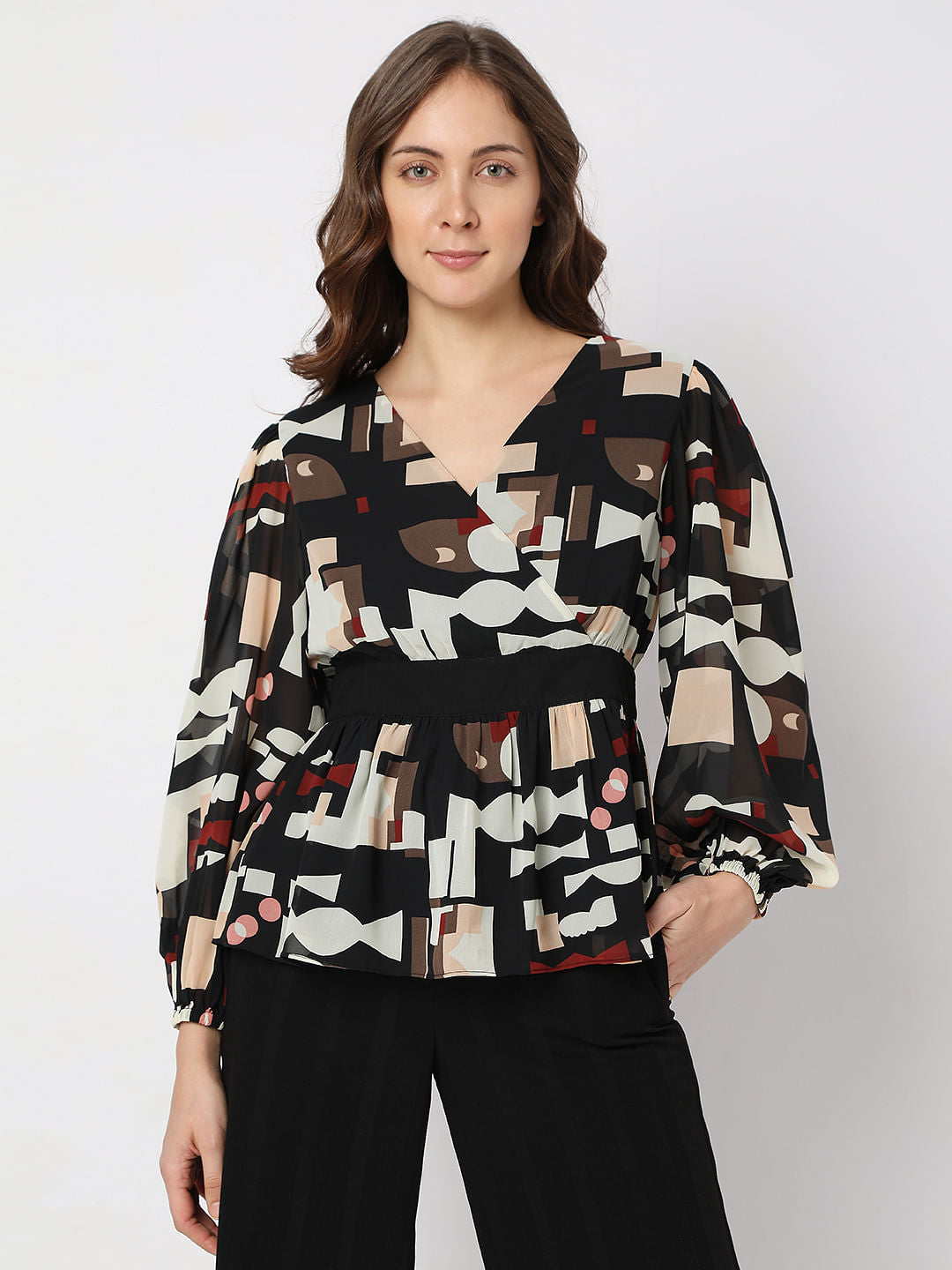 Black Abstract Print Top
