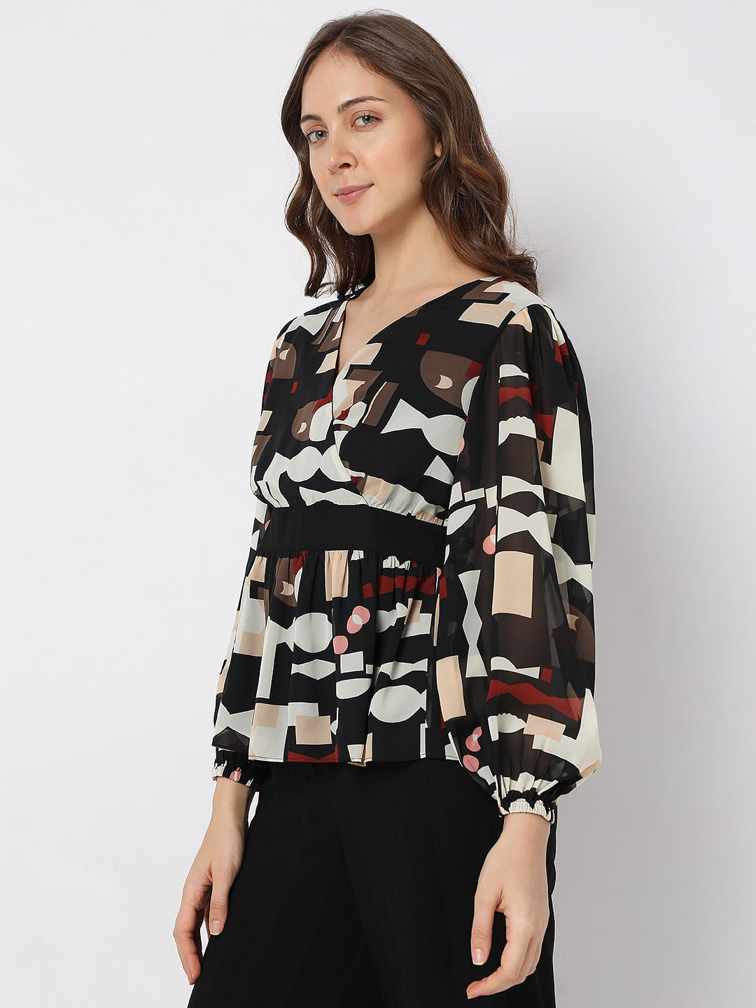 Black Abstract Print Top