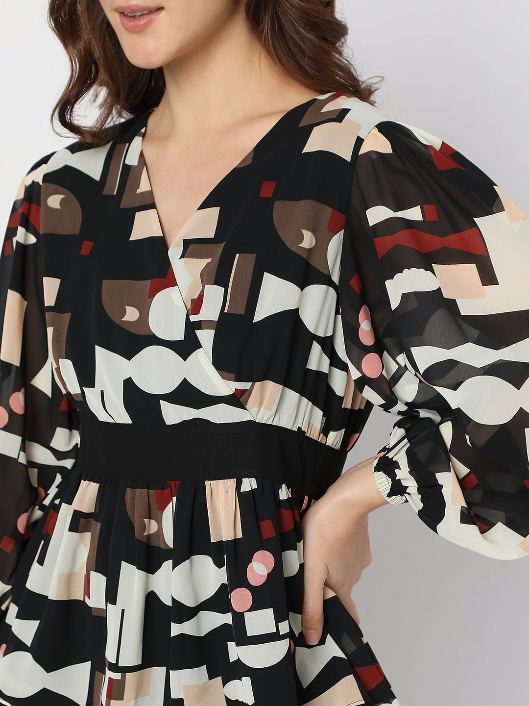 Black Abstract Print Top