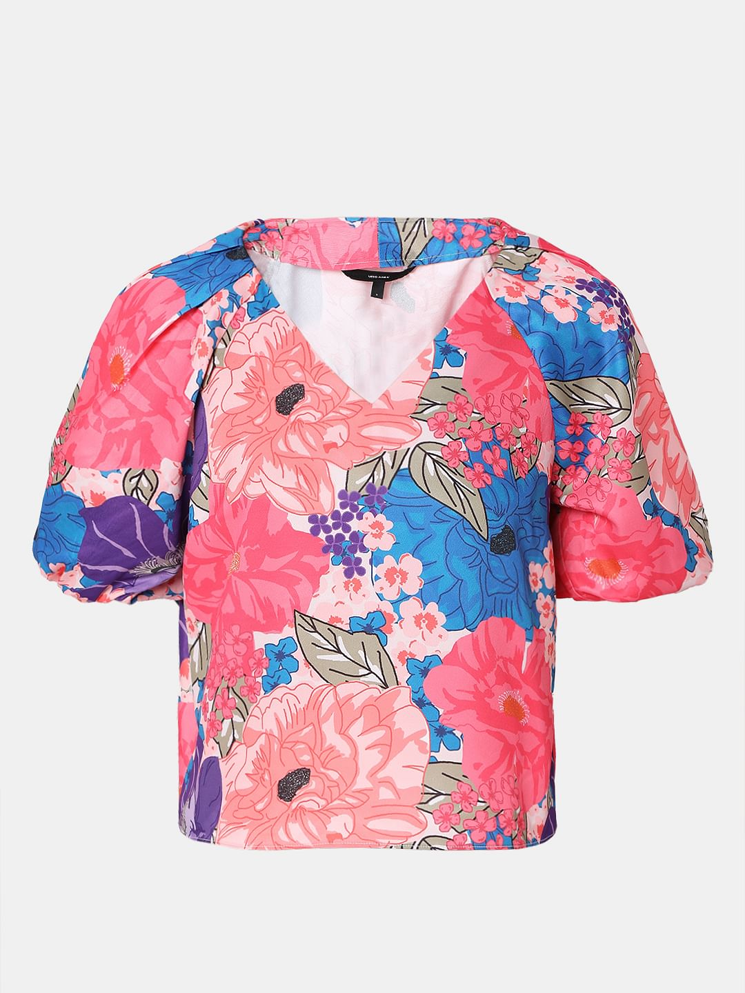 Pink Floral Balloon Sleeve Top