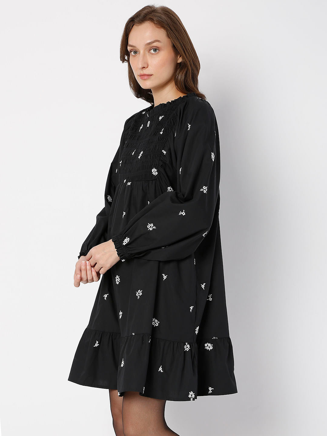 Black Floral Embroidery Dress