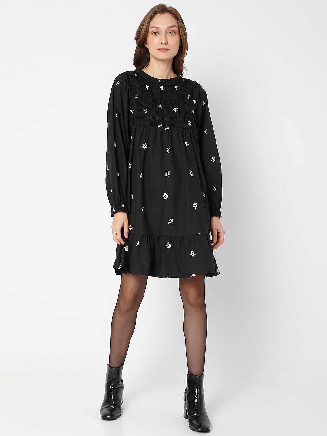 Black Floral Embroidery Dress