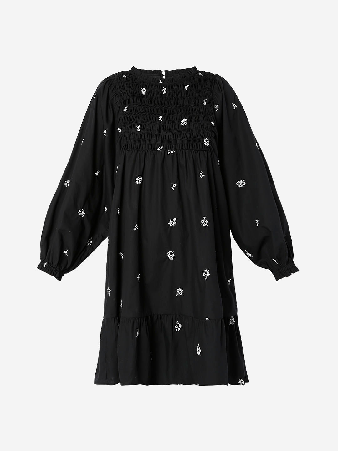 Black Floral Embroidery Dress