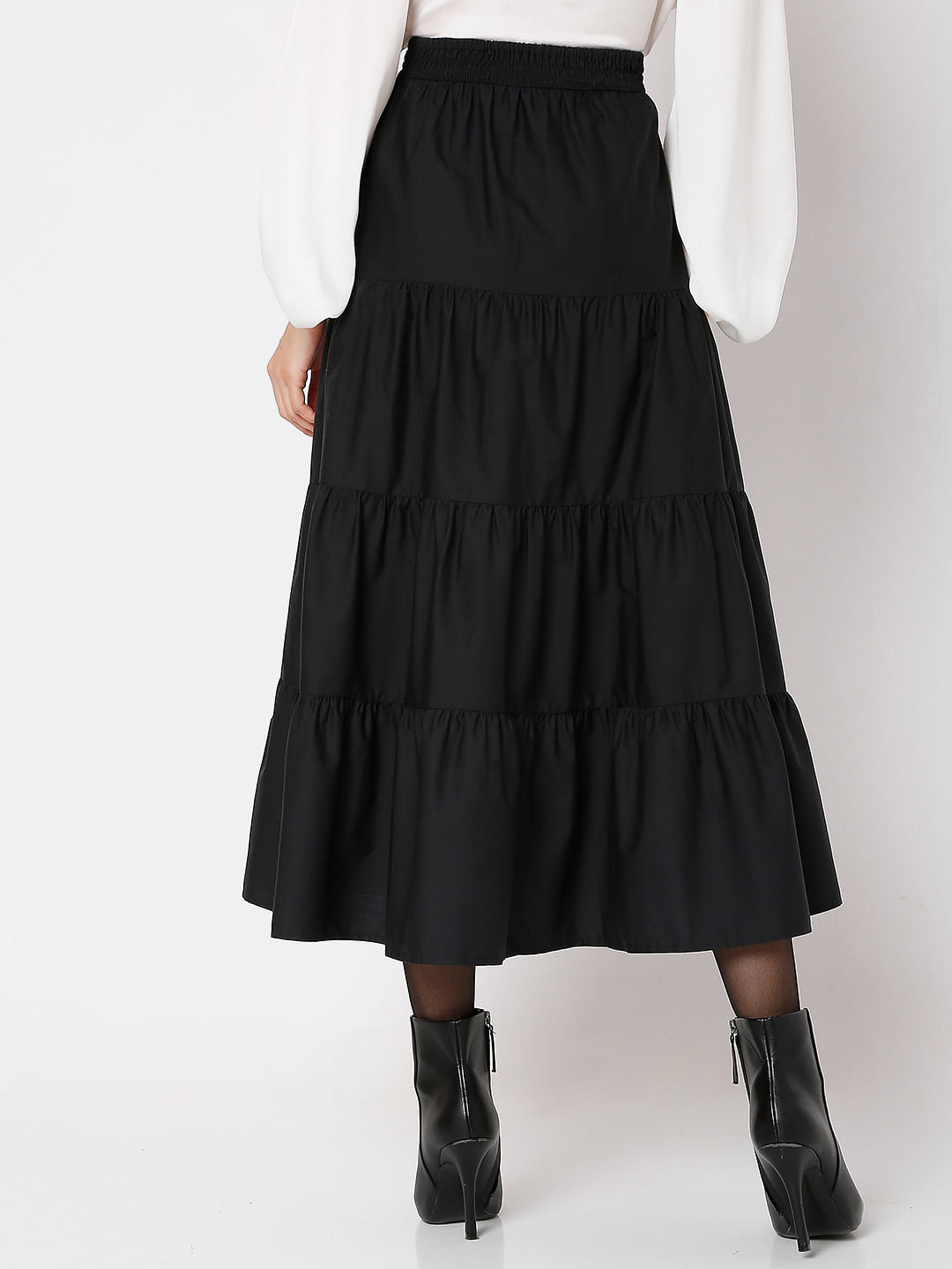 Black High Rise Tiered Skirt