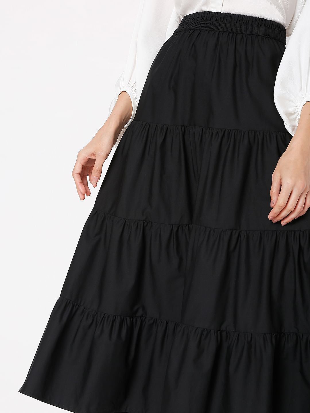 Black High Rise Tiered Skirt