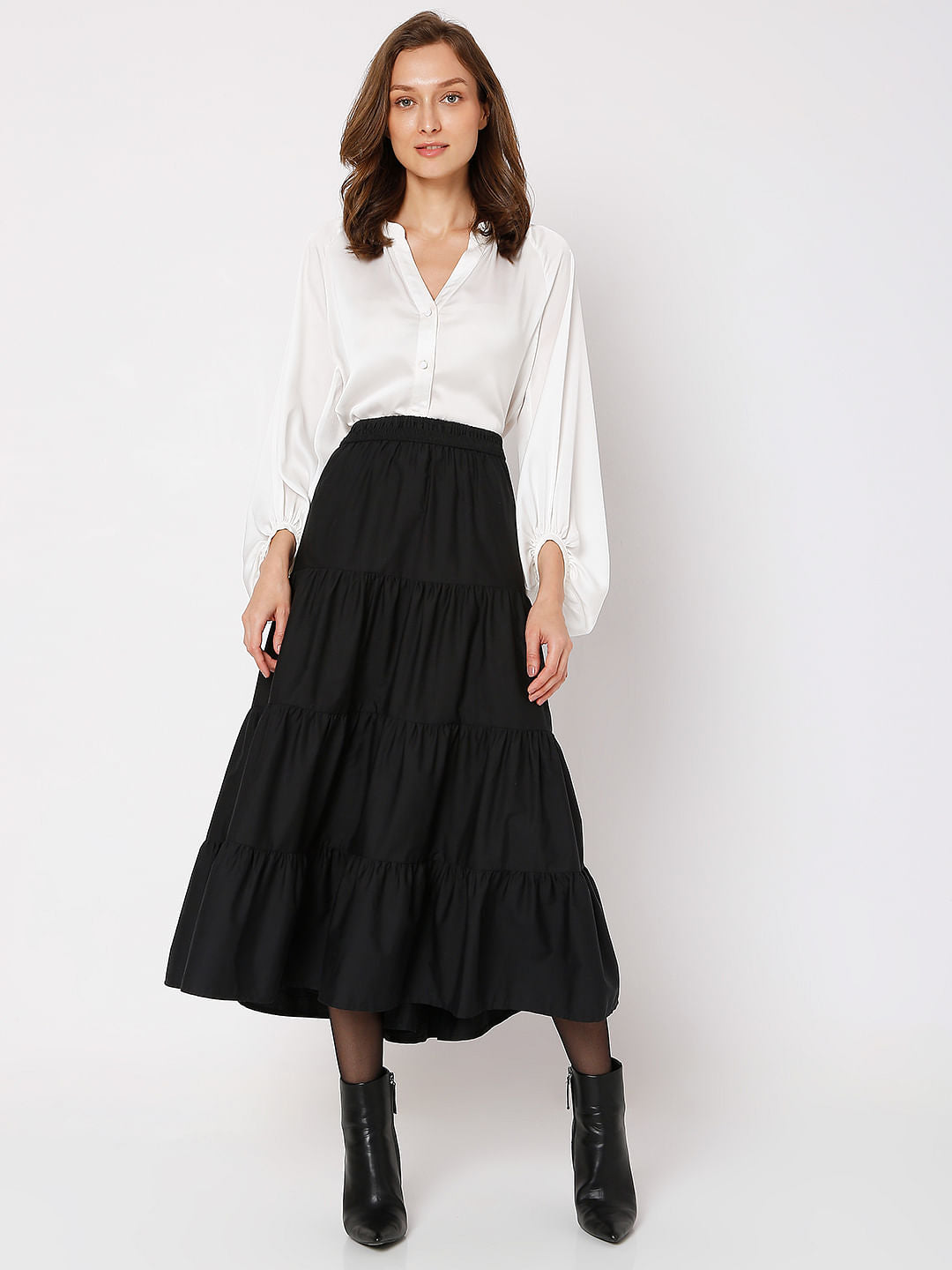Black High Rise Tiered Skirt