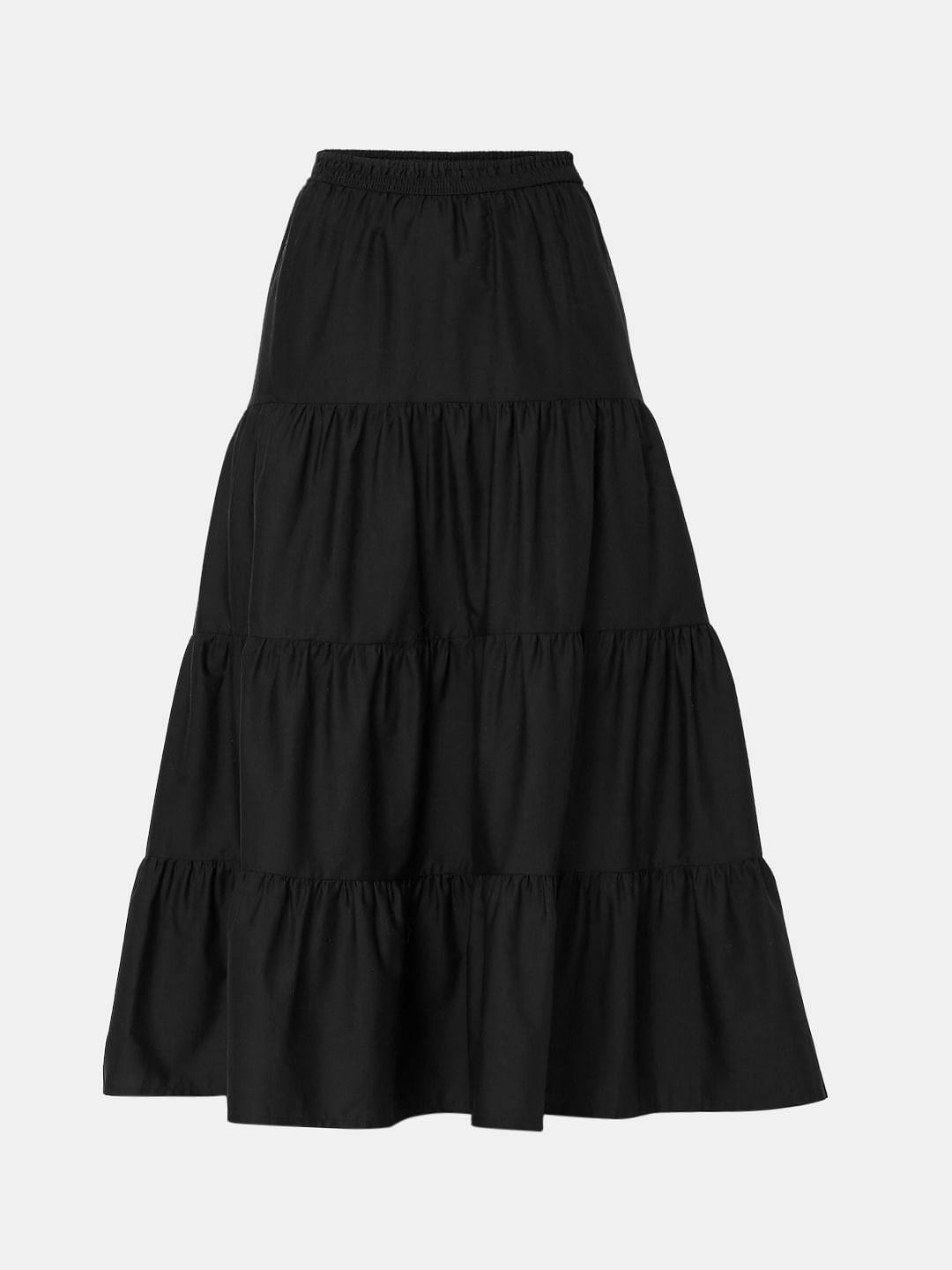 Black High Rise Tiered Skirt