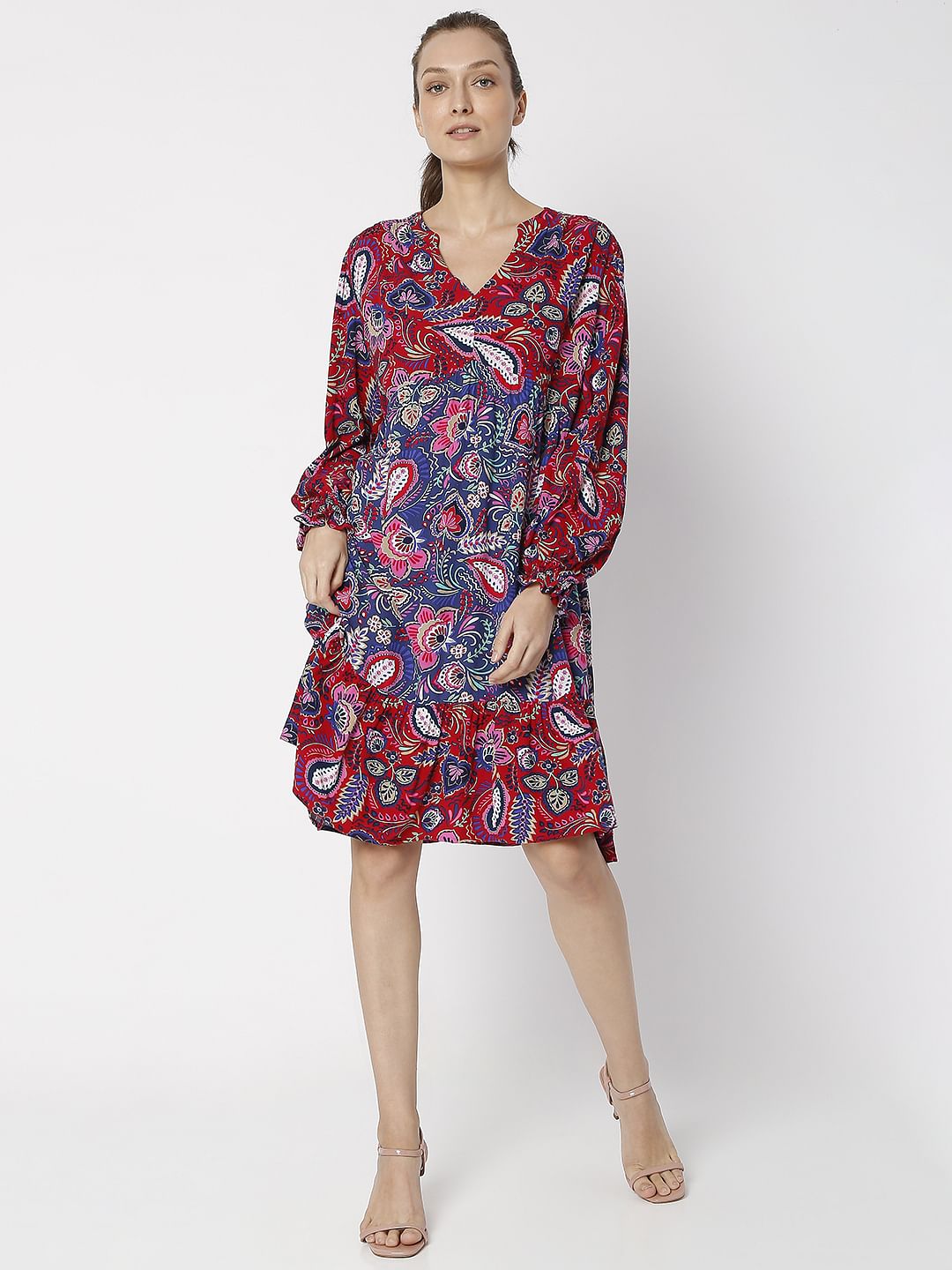 Red Bohemian Print Shift Dress