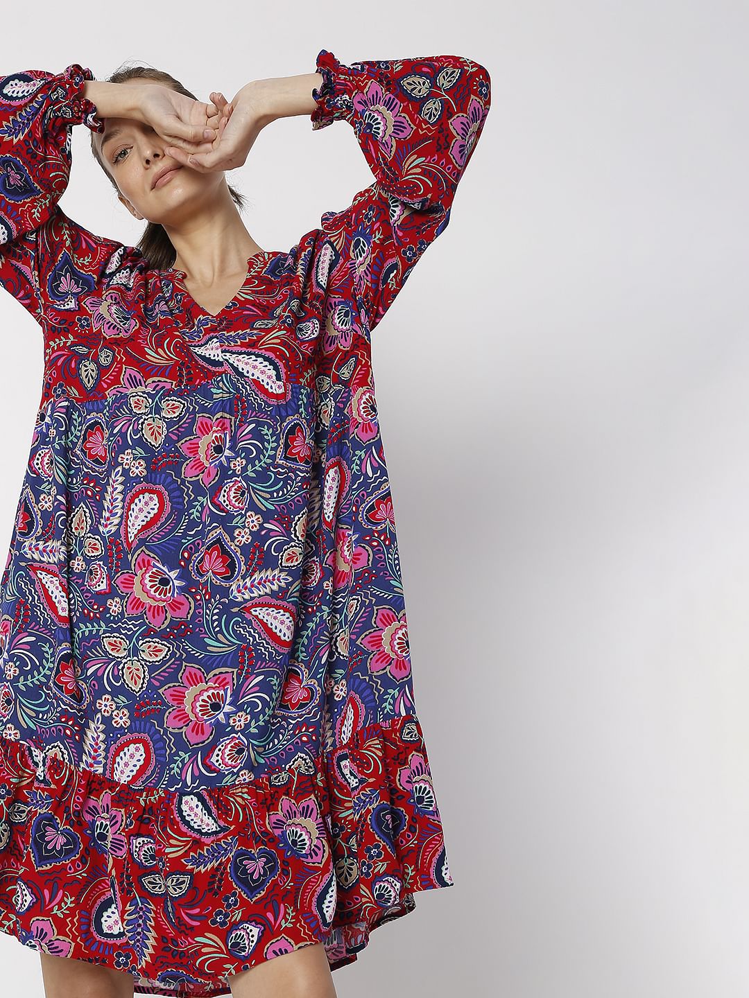 Red Bohemian Print Shift Dress