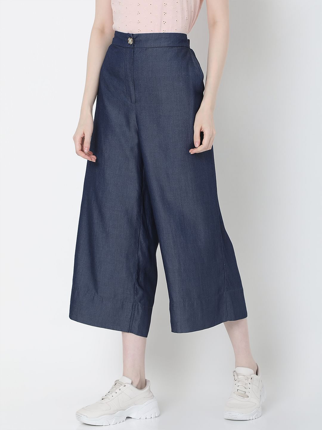 Blue Mid Rise Denim Culottes
