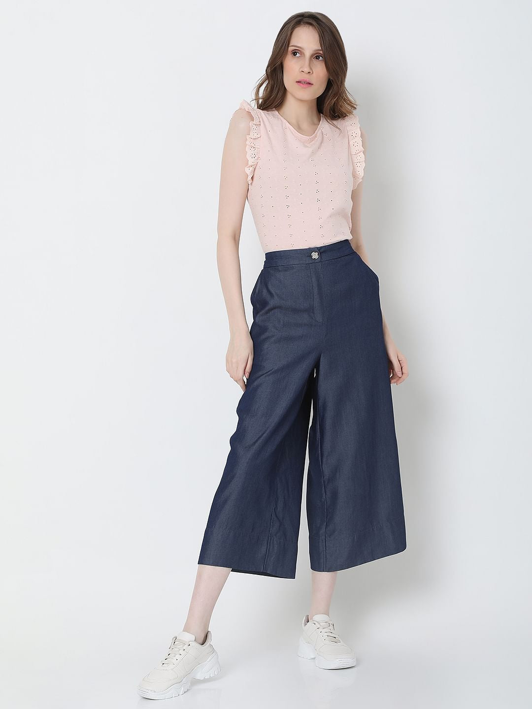 Blue Mid Rise Denim Culottes