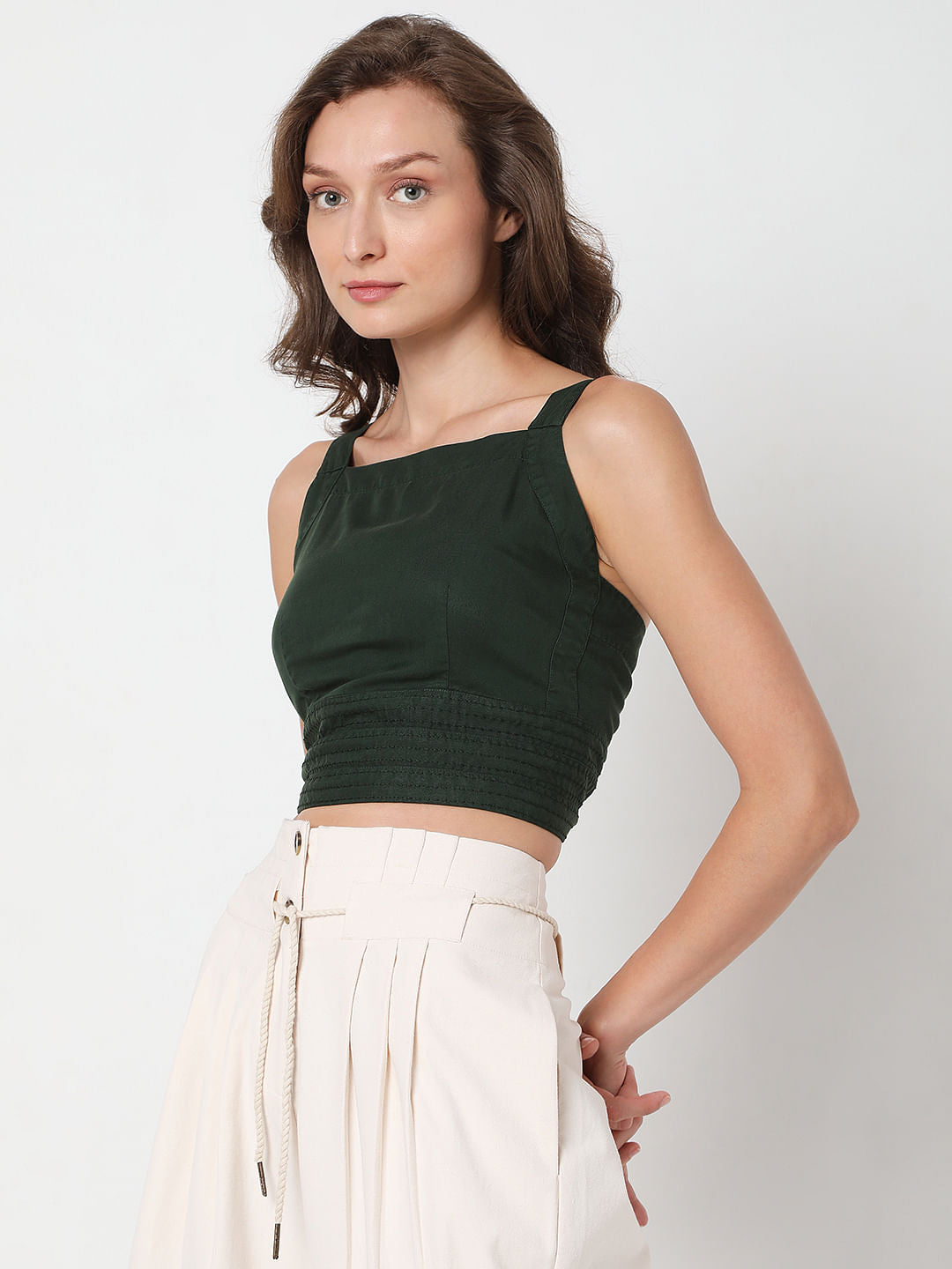 Green Strappy Crop Top