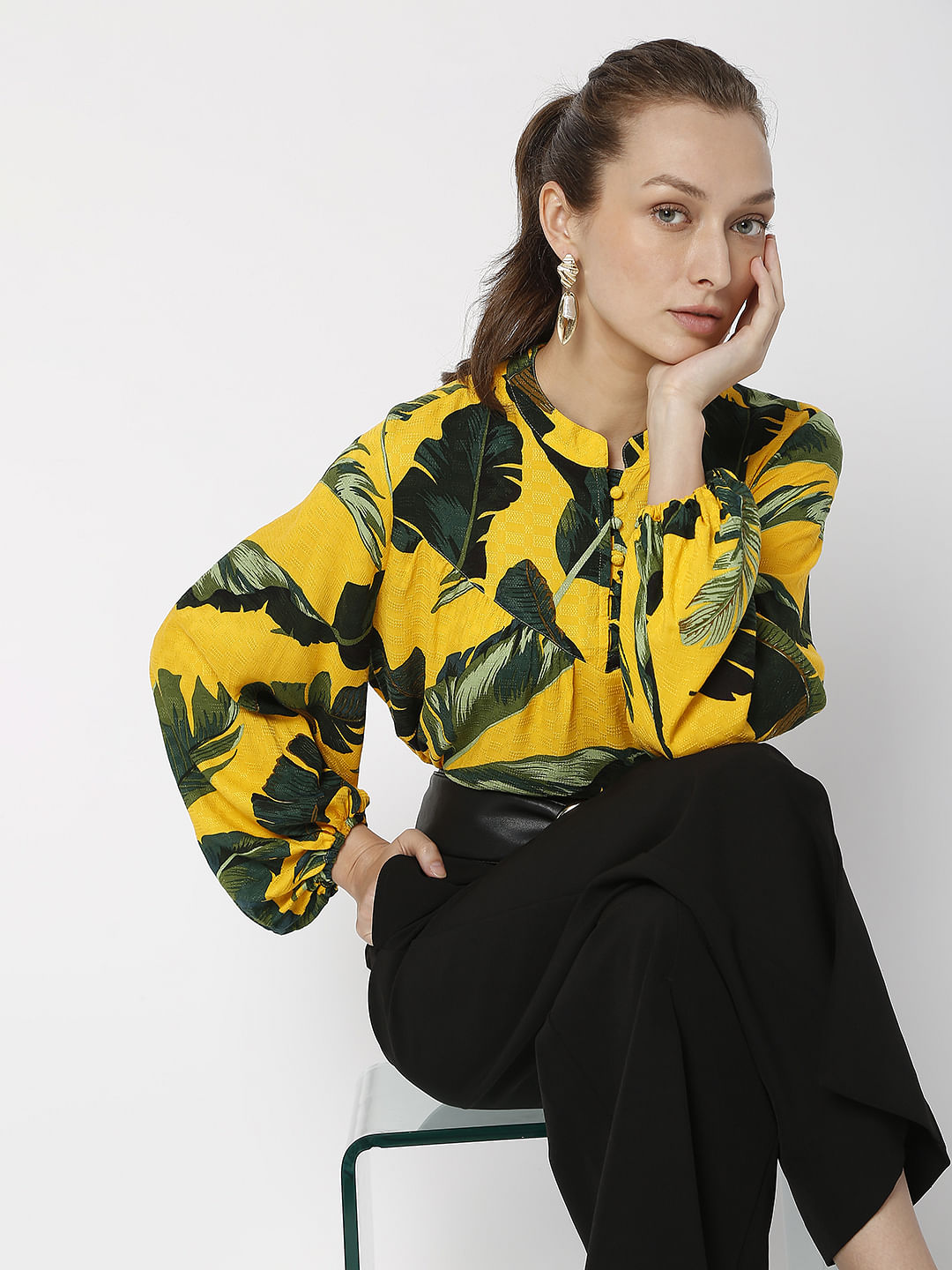 Yellow Tropical Print Top