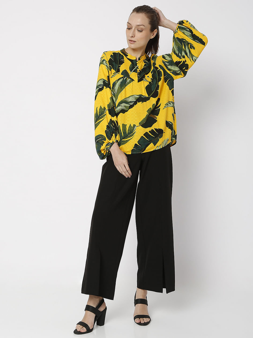 Yellow Tropical Print Top
