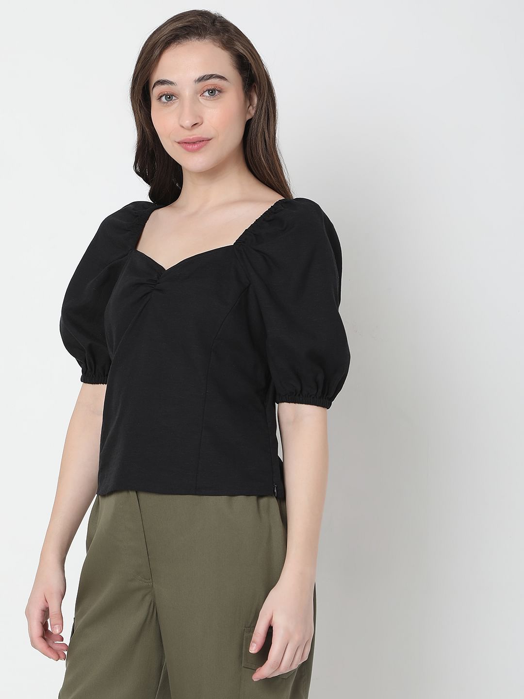 Black Puff Sleeves Top