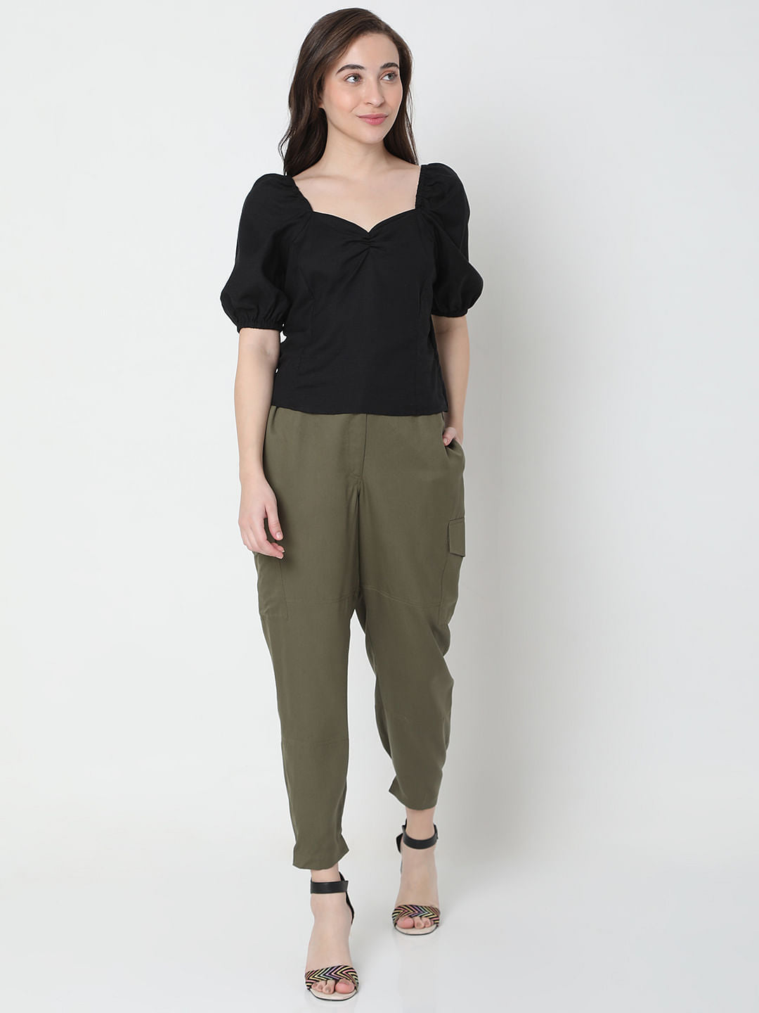 Black Puff Sleeves Top