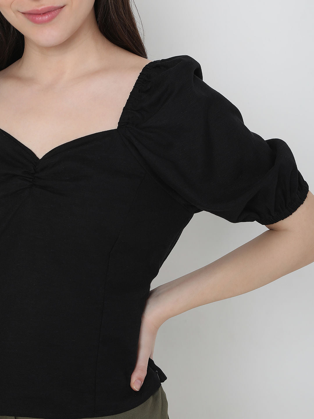 Black Puff Sleeves Top