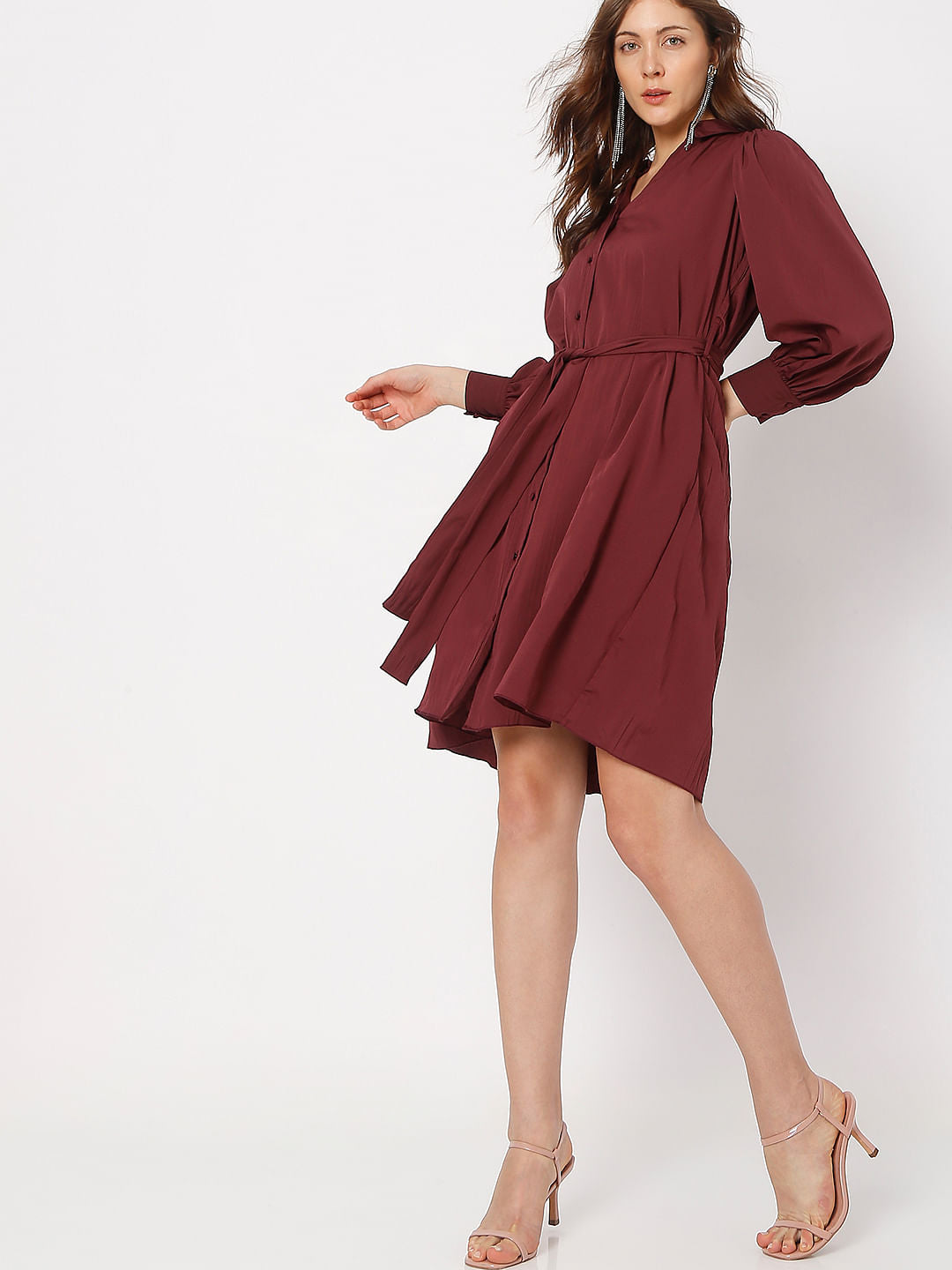 Dark Red Shirt Dress