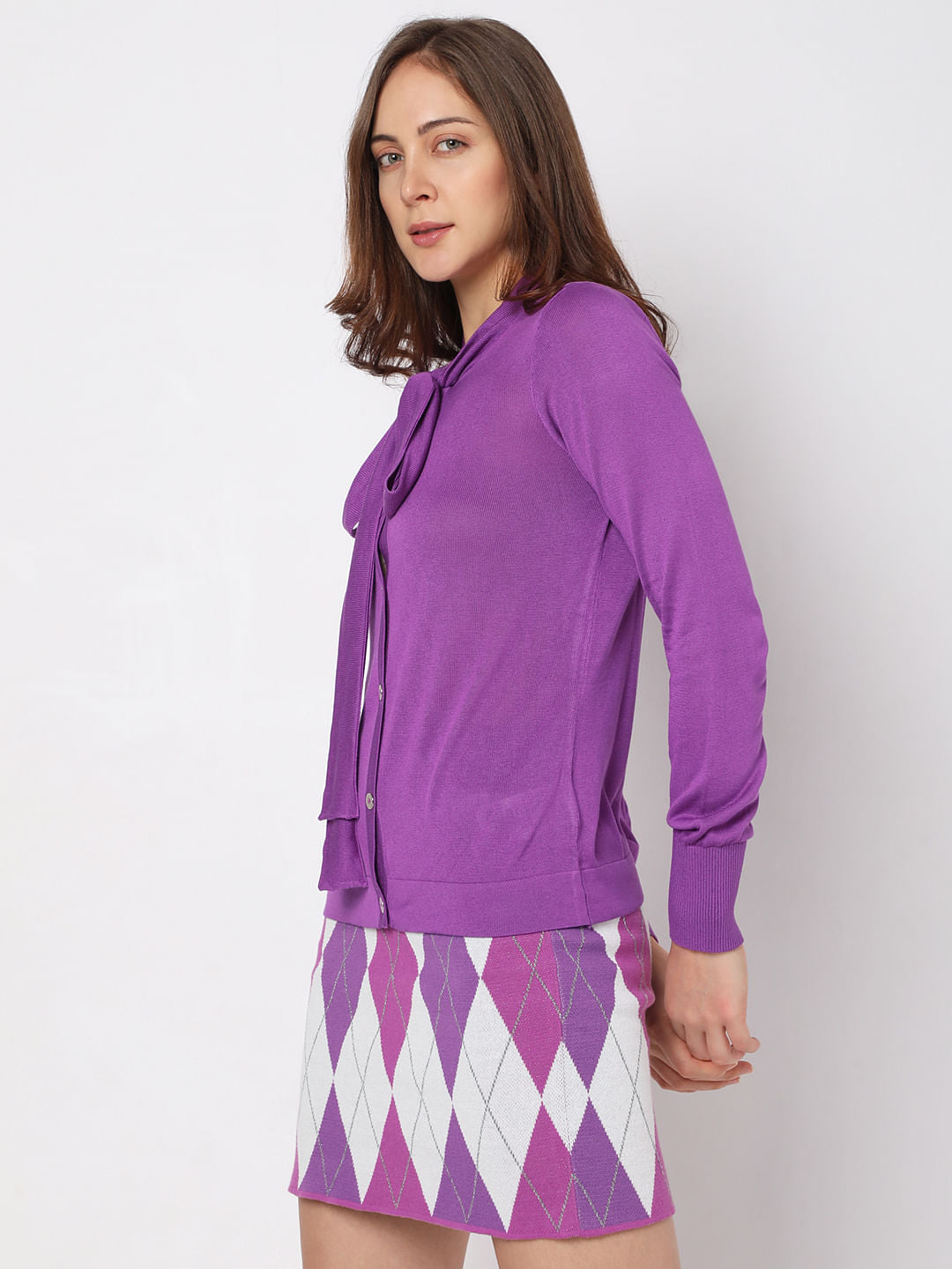 Purple Tie-Up Knit Top