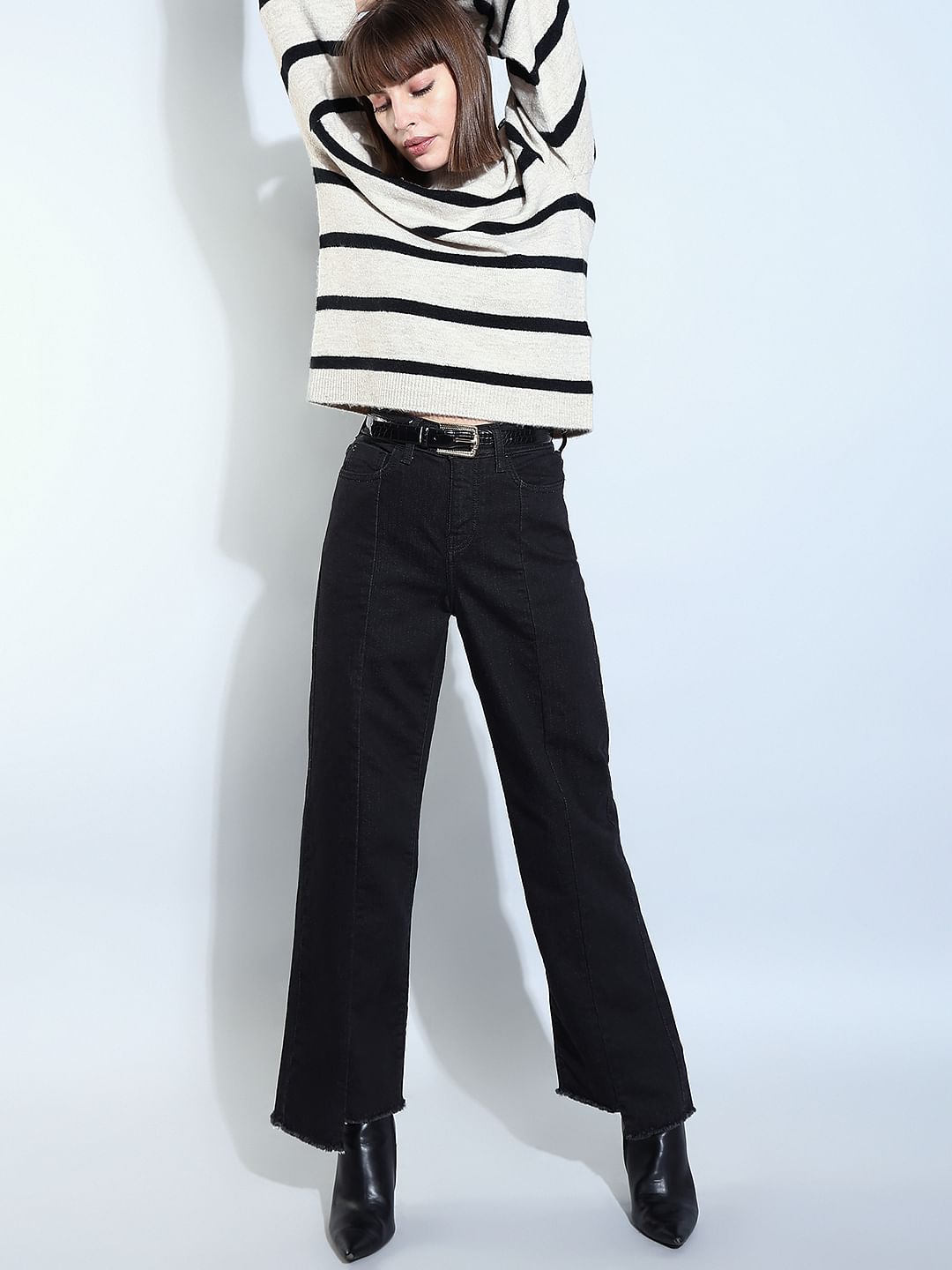 Black Raw Edge Jade Straight Fit Jeans