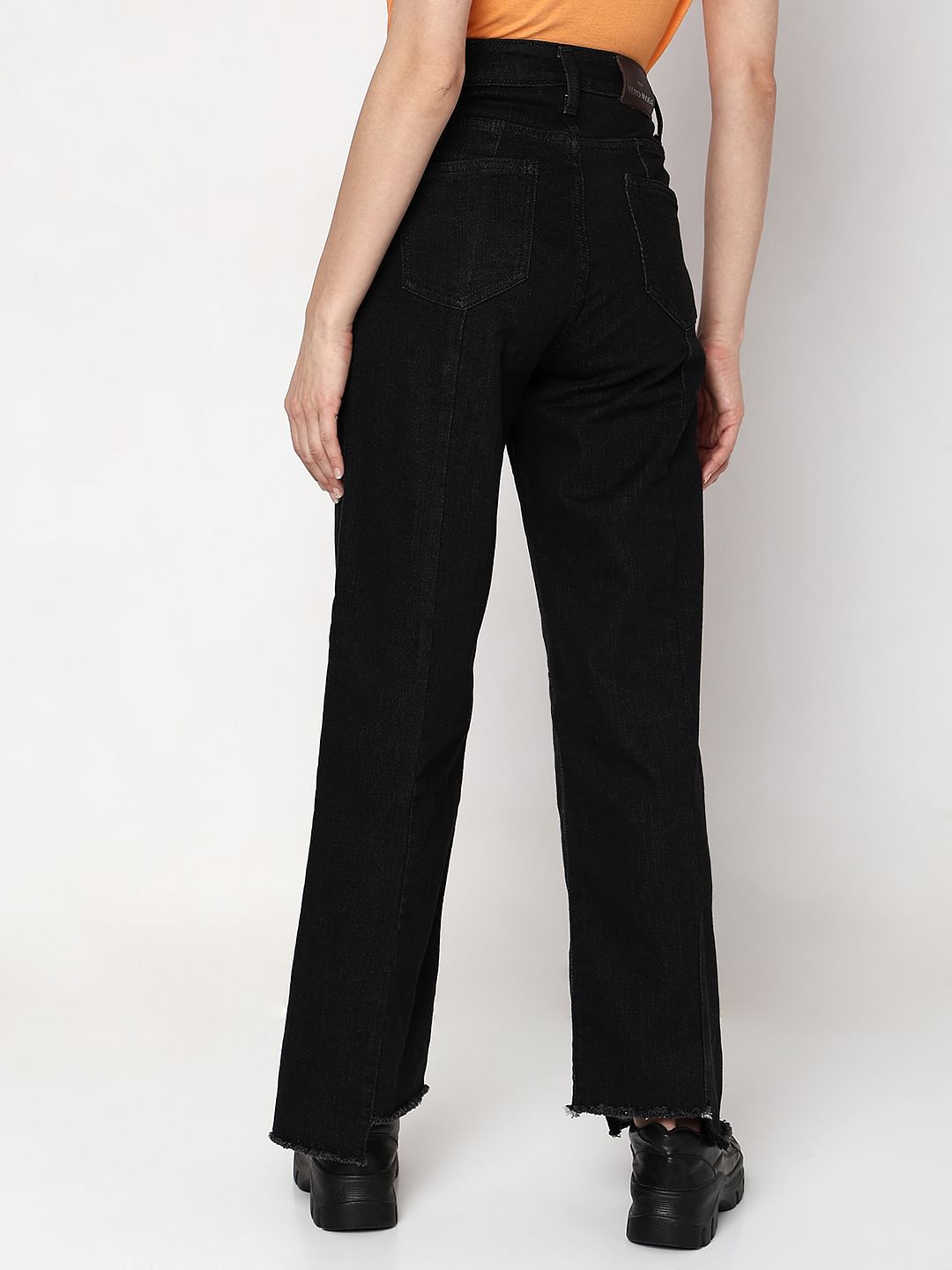 Black Raw Edge Jade Straight Fit Jeans