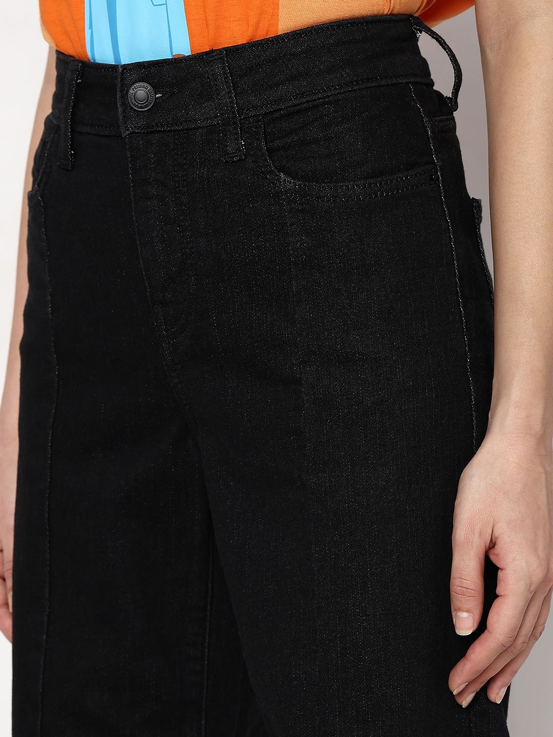 Black Raw Edge Jade Straight Fit Jeans