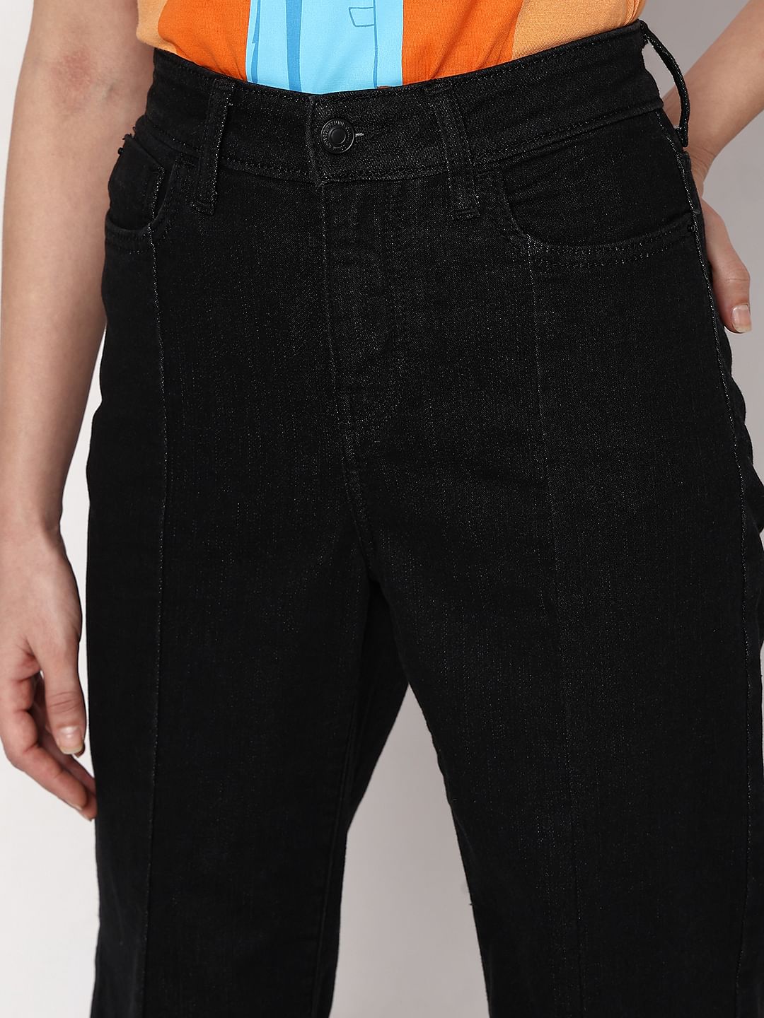 Black Raw Edge Jade Straight Fit Jeans