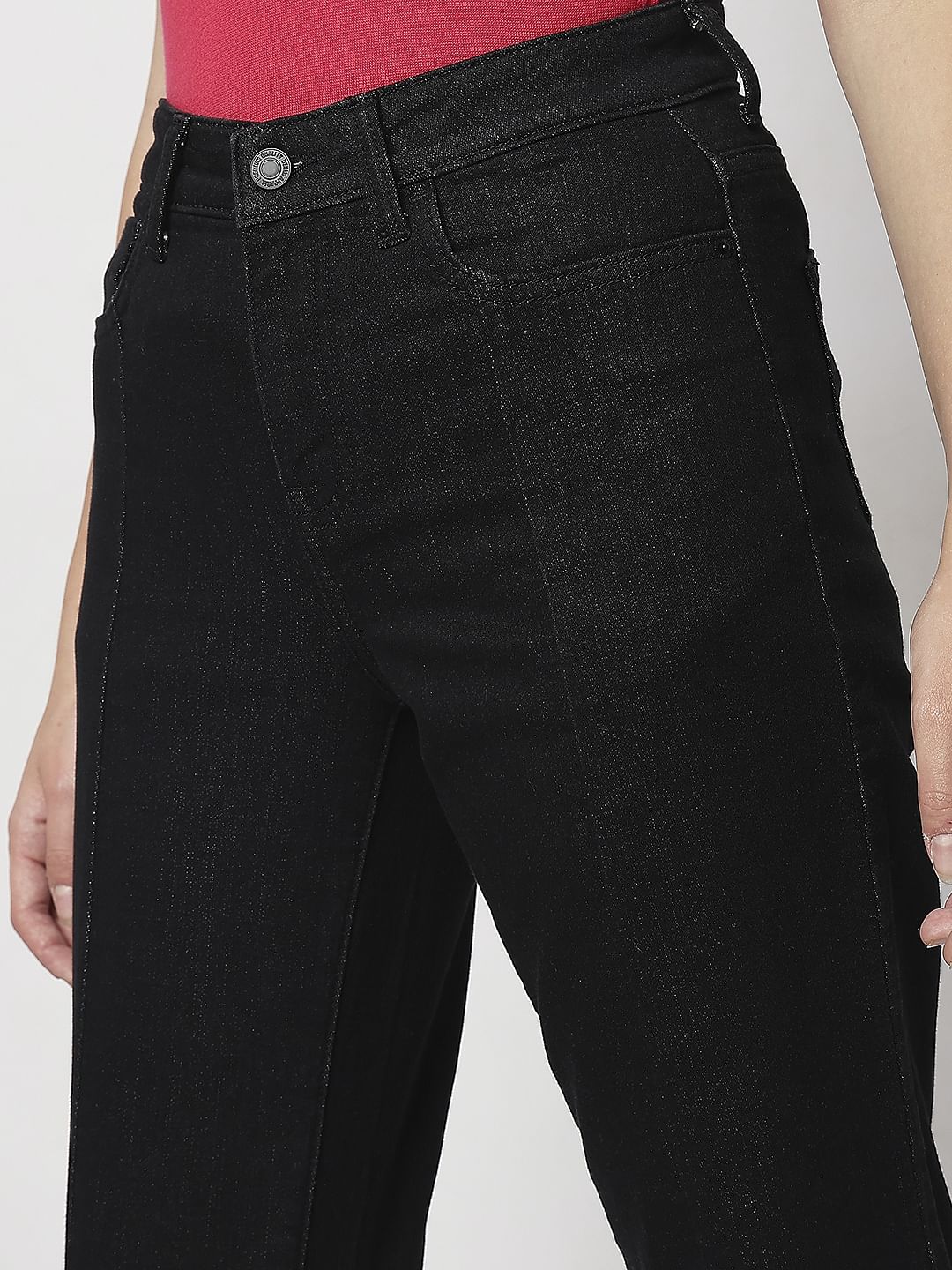 Black Raw Edge Jade Straight Fit Jeans