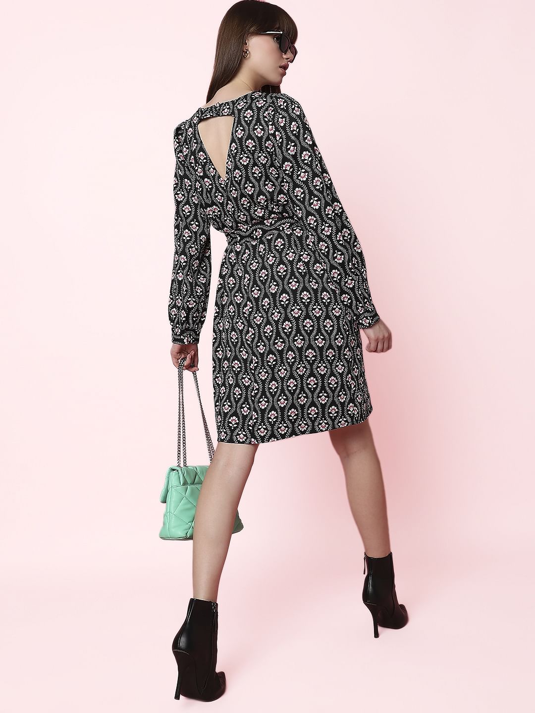 Black Floral Print Dress