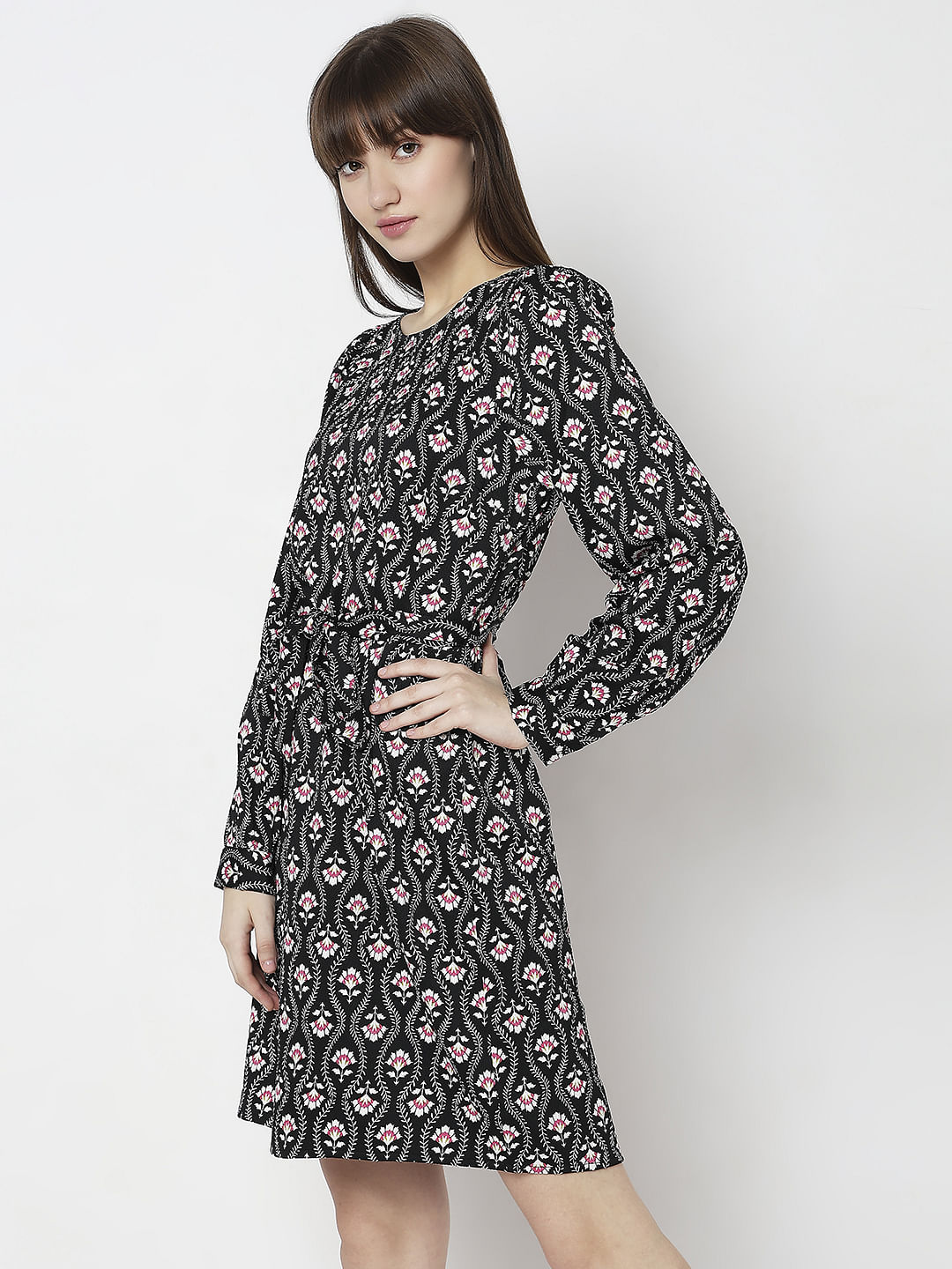 Black Floral Print Dress