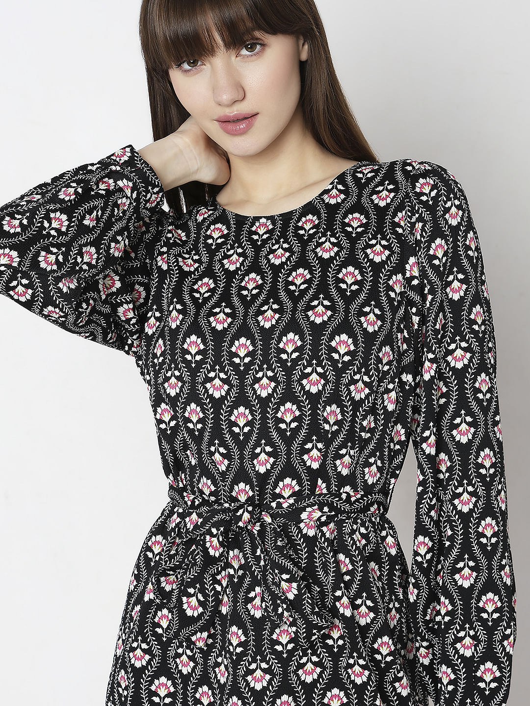 Black Floral Print Dress