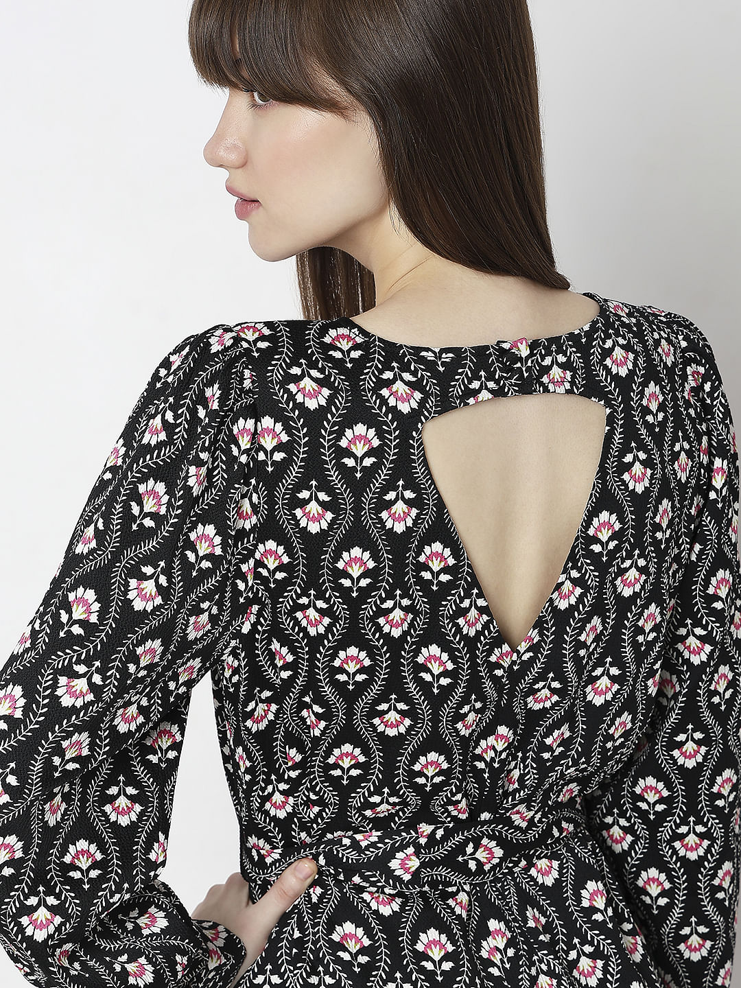 Black Floral Print Dress