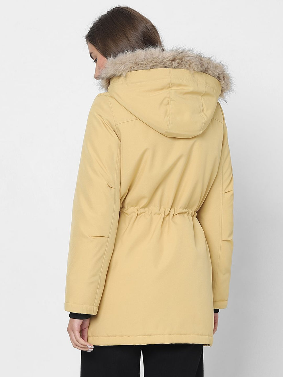Light Yellow Faux Fur Parka Jacket