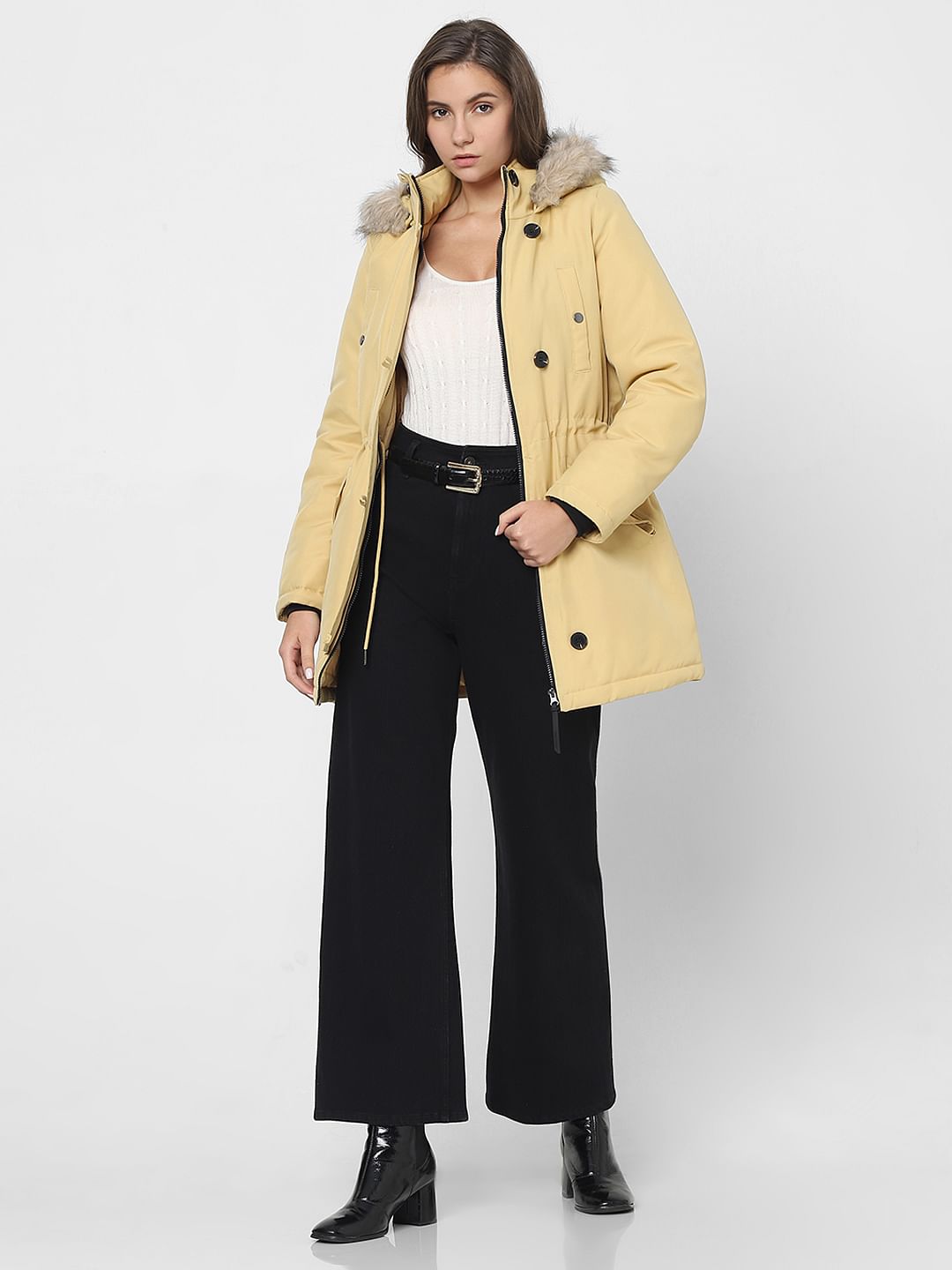 Light Yellow Faux Fur Parka Jacket