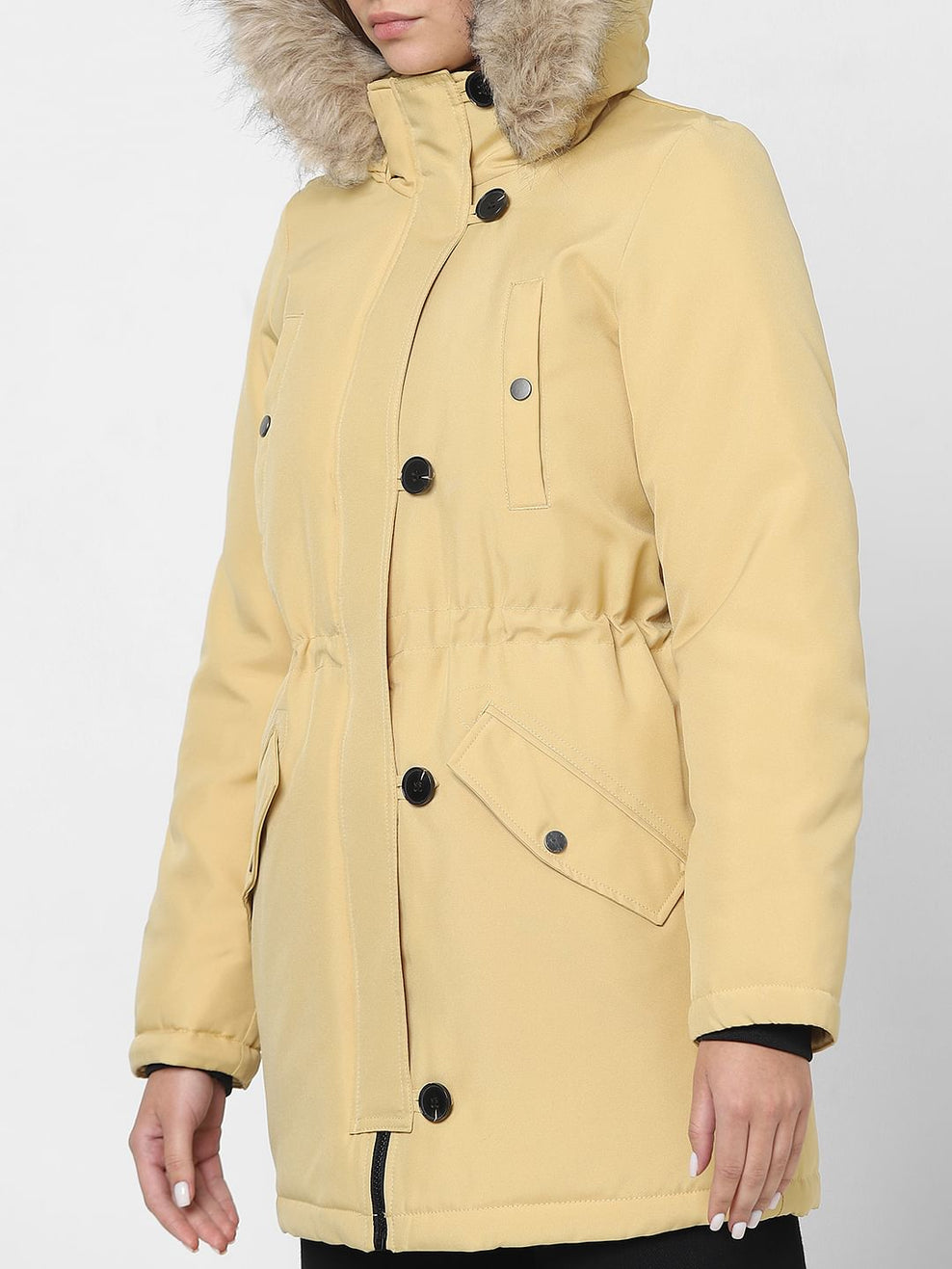 Light Yellow Faux Fur Parka Jacket