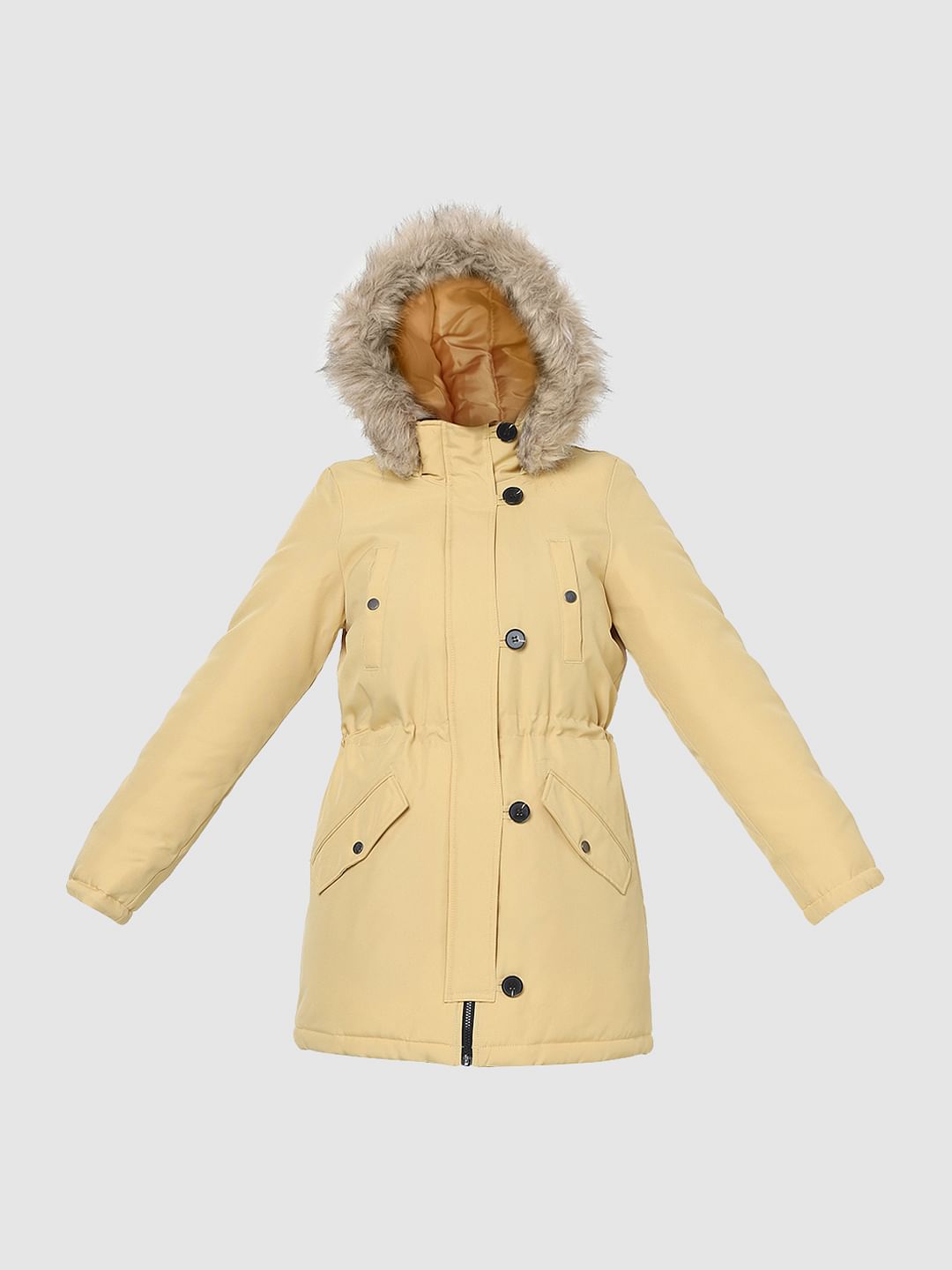 Light Yellow Faux Fur Parka Jacket
