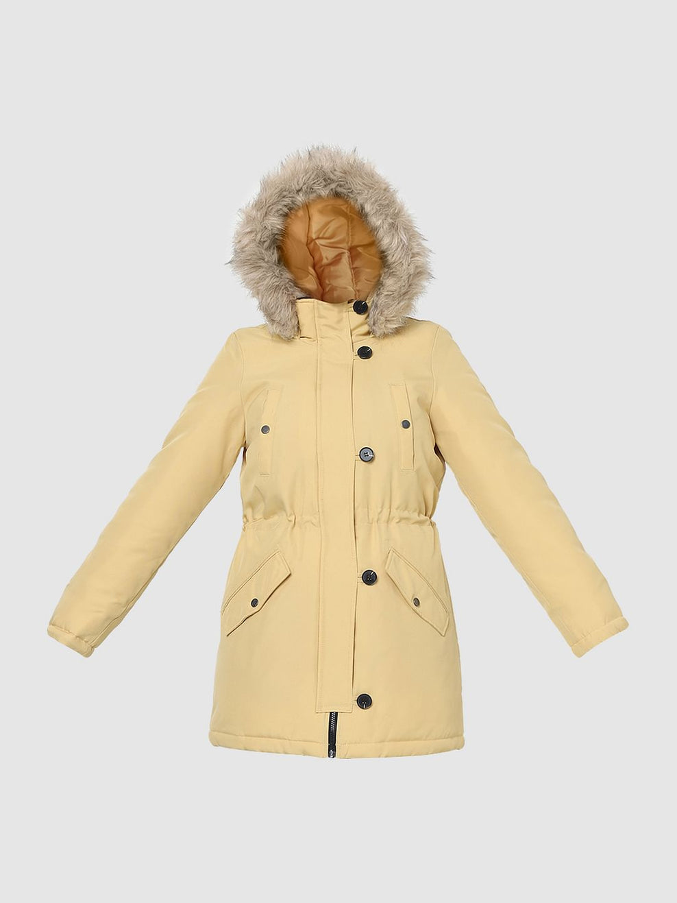 Light Yellow Faux Fur Parka Jacket