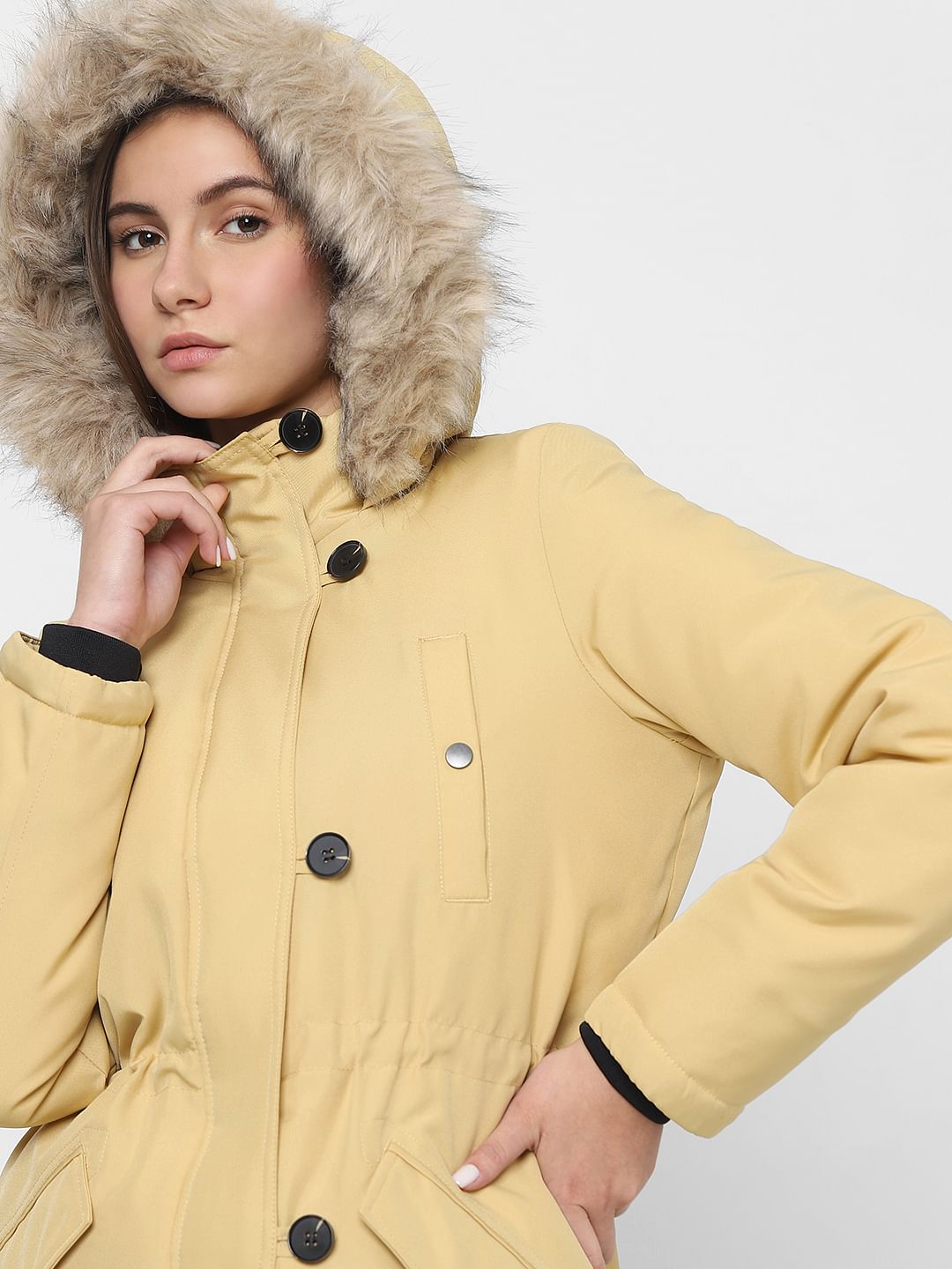 Light Yellow Faux Fur Parka Jacket