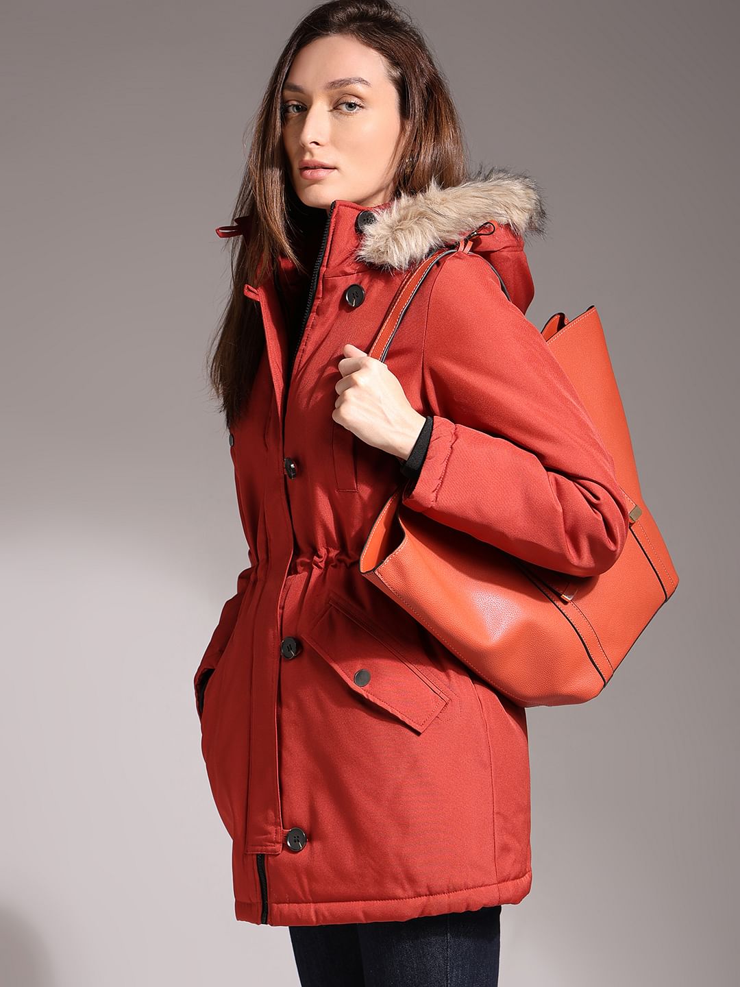 Red Faux Fur Parka Jacket