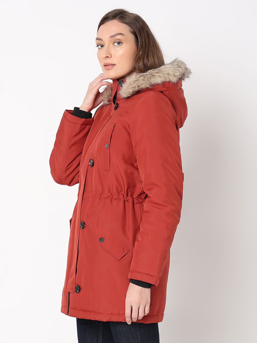 Red Faux Fur Parka Jacket