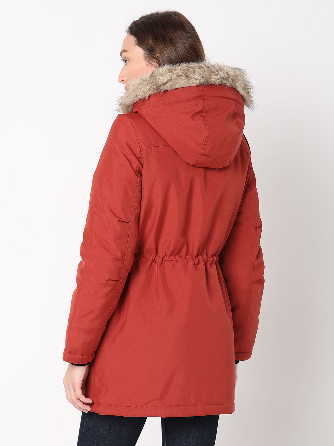 Red Faux Fur Parka Jacket