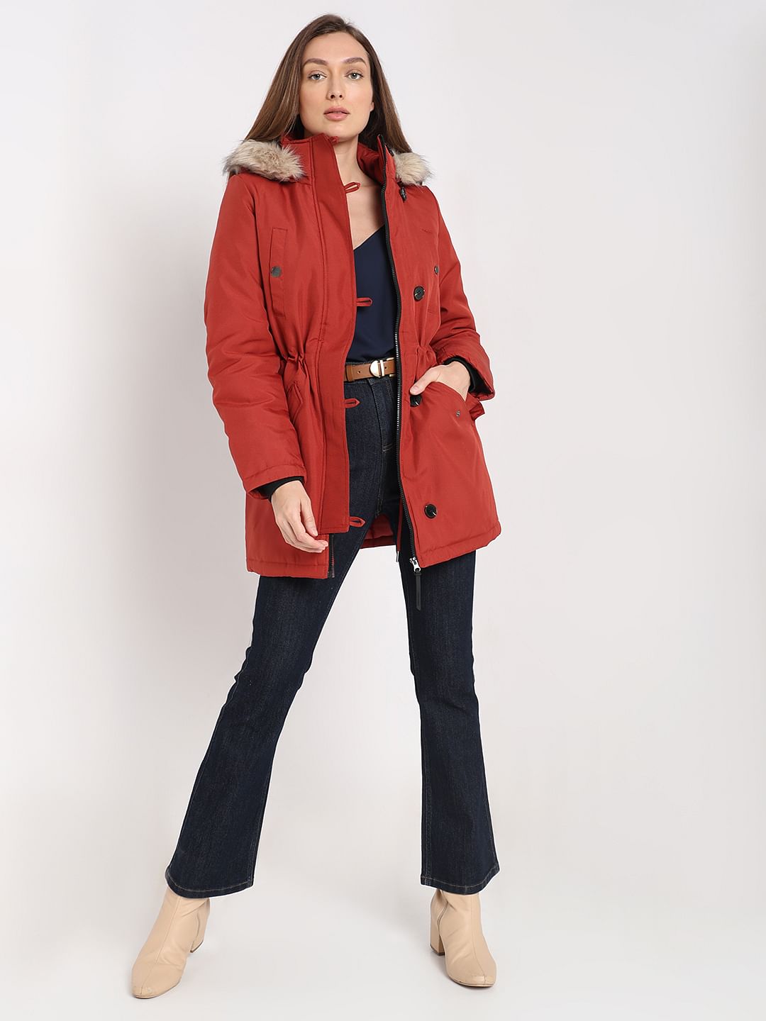 Red Faux Fur Parka Jacket