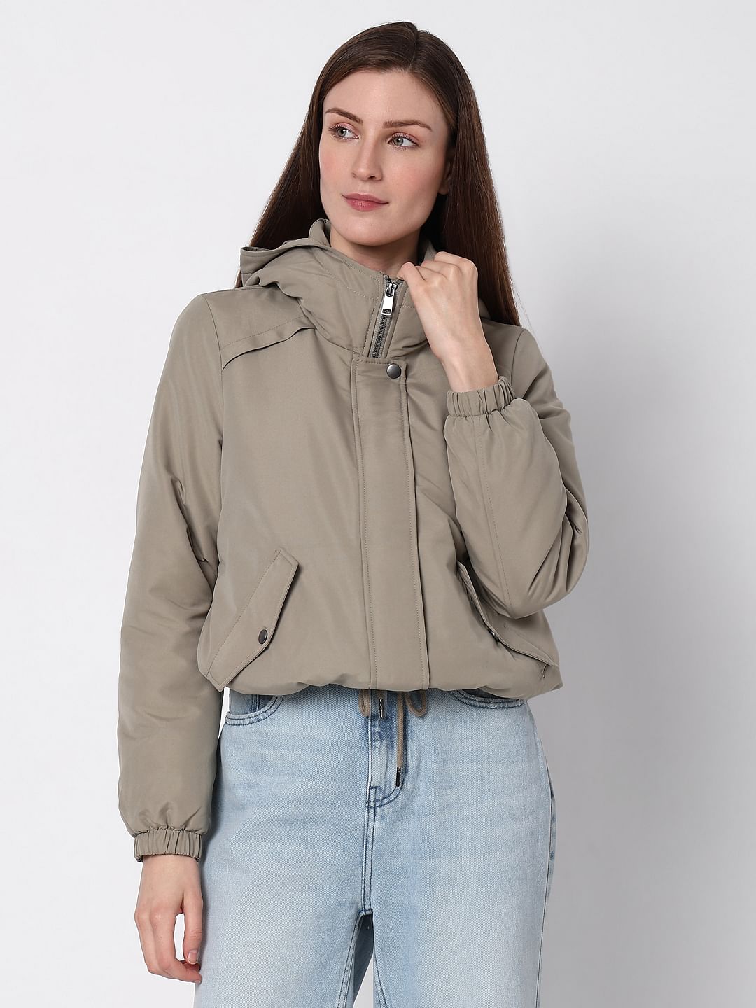 Green Padded Short Parka Jacket