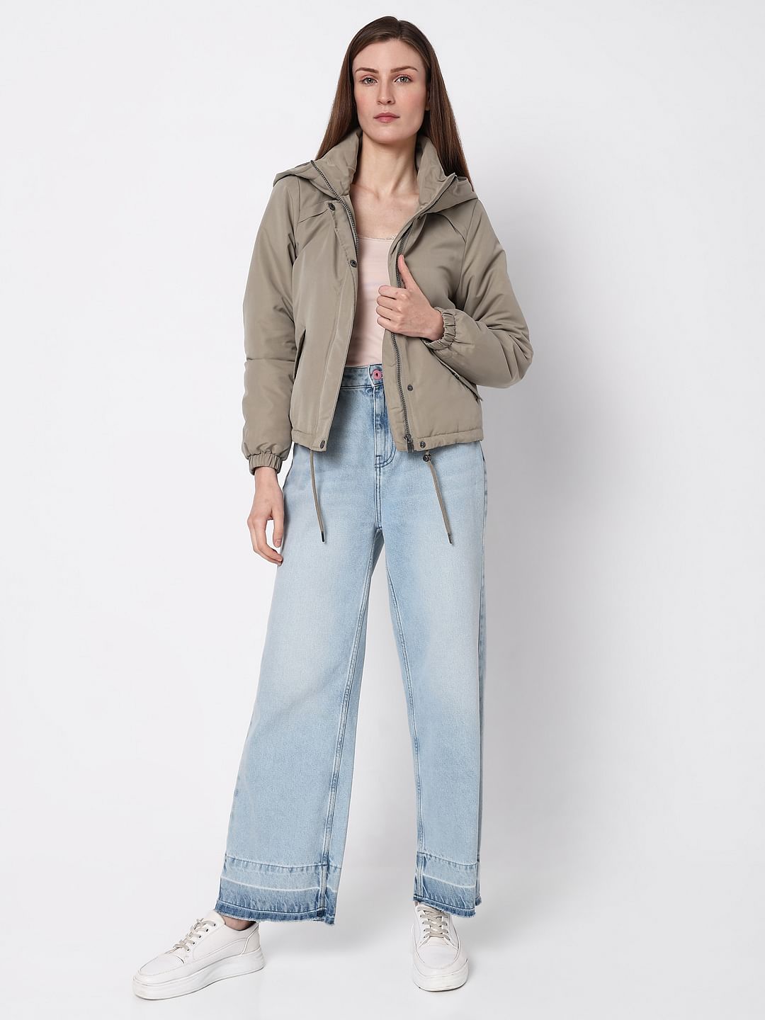 Green Padded Short Parka Jacket