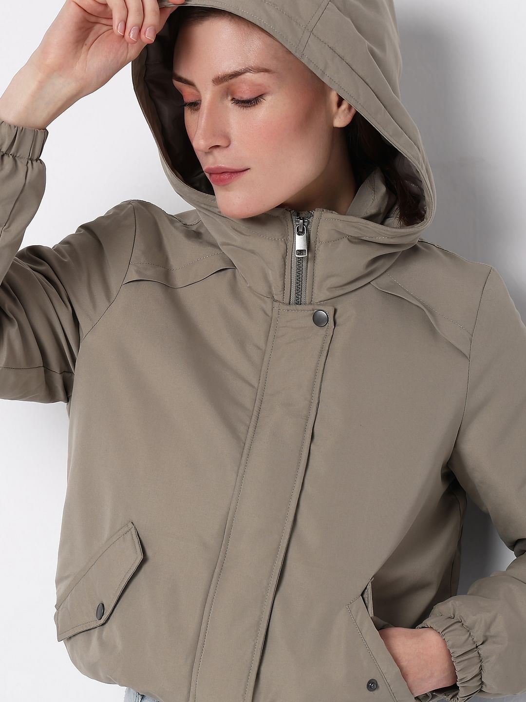 Green Padded Short Parka Jacket