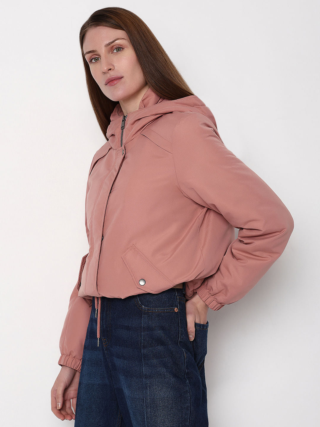 Dusty Pink Padded Short Parka Jacket