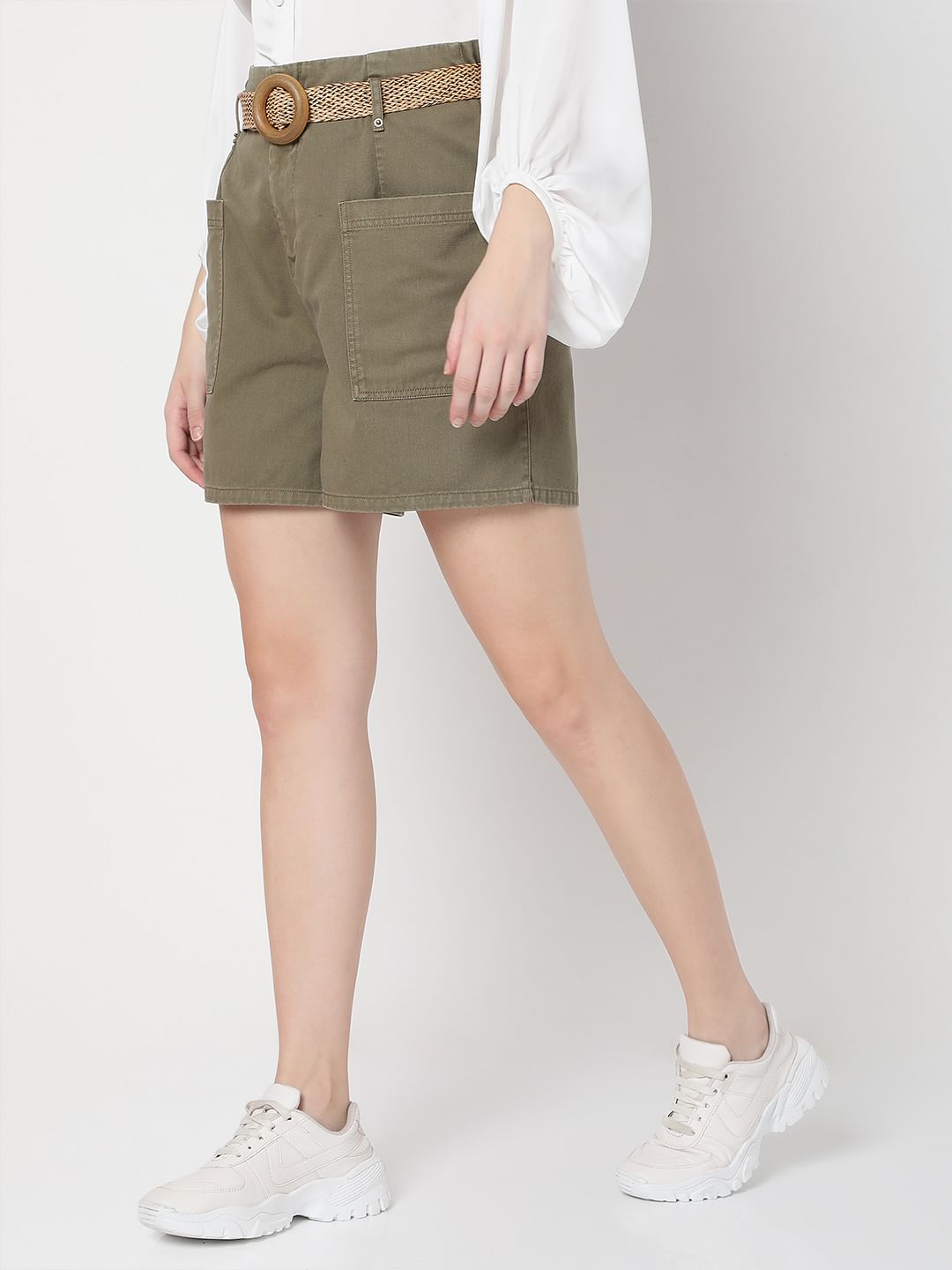 Green High Rise Shorts