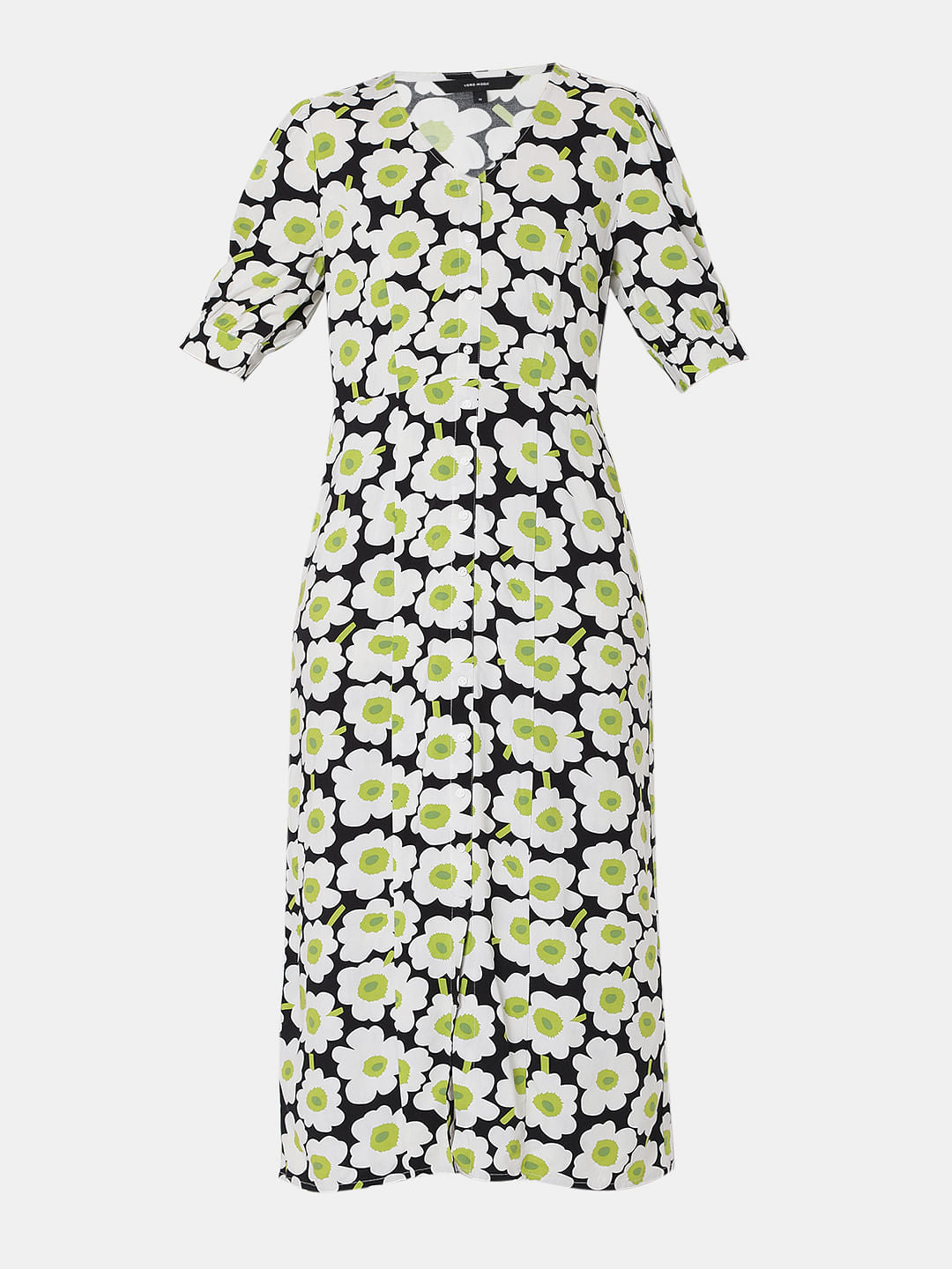 White Floral Print Midi Dress